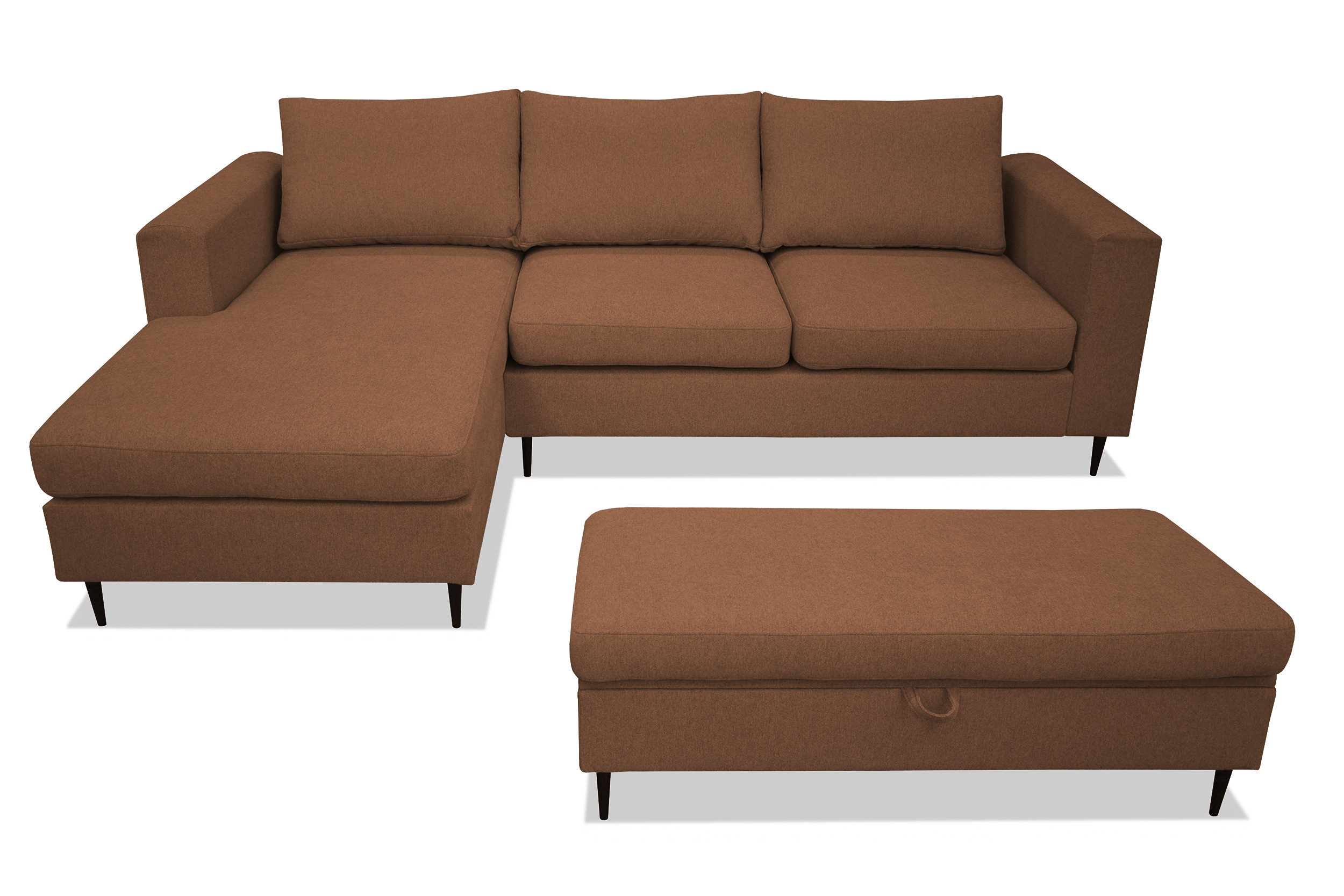 Narożnik z funkcją spania Barbiano z pufą brązowy plecionka hydrofobowa lewostronny - zdjęcie 1