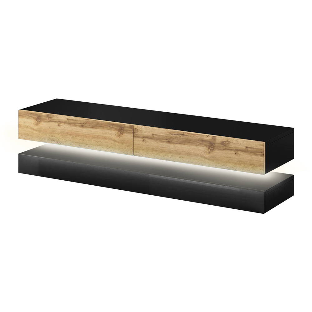 Szafka RTV Hylia czarny/dąb wotan z białym LED - zdjęcie 1