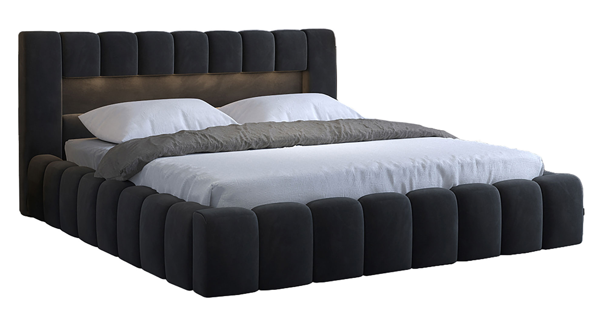 Łóżko tapicerowane 180x200 cm Rodeiro z pojemnikami i oświetleniem z metalowym stelażem antracytowe welwet hydrofobowy - zdjęcie 1