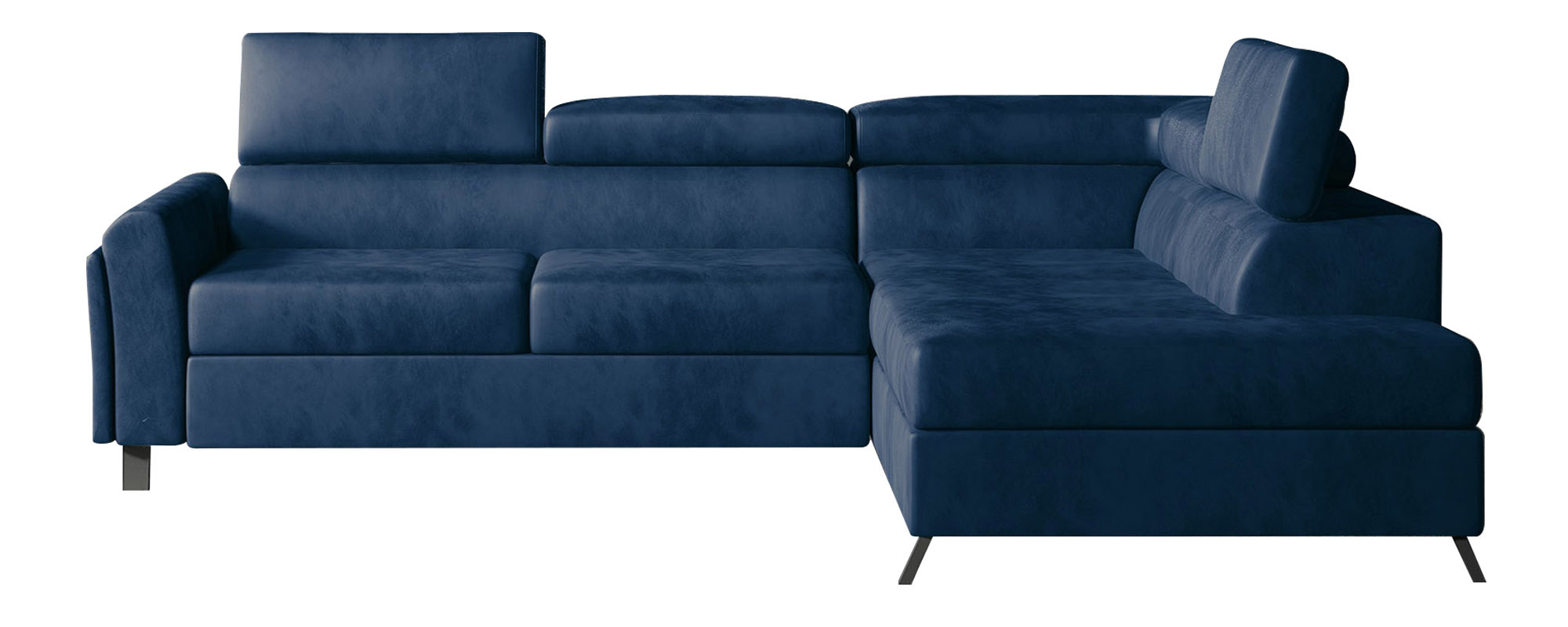 Narożnik z funkcją spania Eustrephus L-kształtny z pojemnikiem granatowy welwet hydrofobowy prawostronny - zdjęcie 1