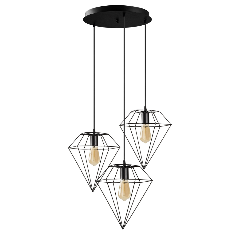 Lampa sufitowa Palmares x3 w kształcie diamentu na okrągłej podsufitce czarna - zdjęcie 1
