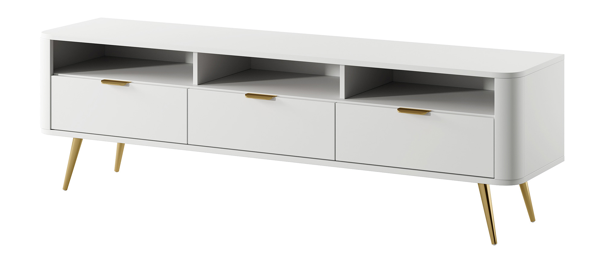 Szafka RTV Oval 160 cm z wnękami Biała - zdjęcie 1