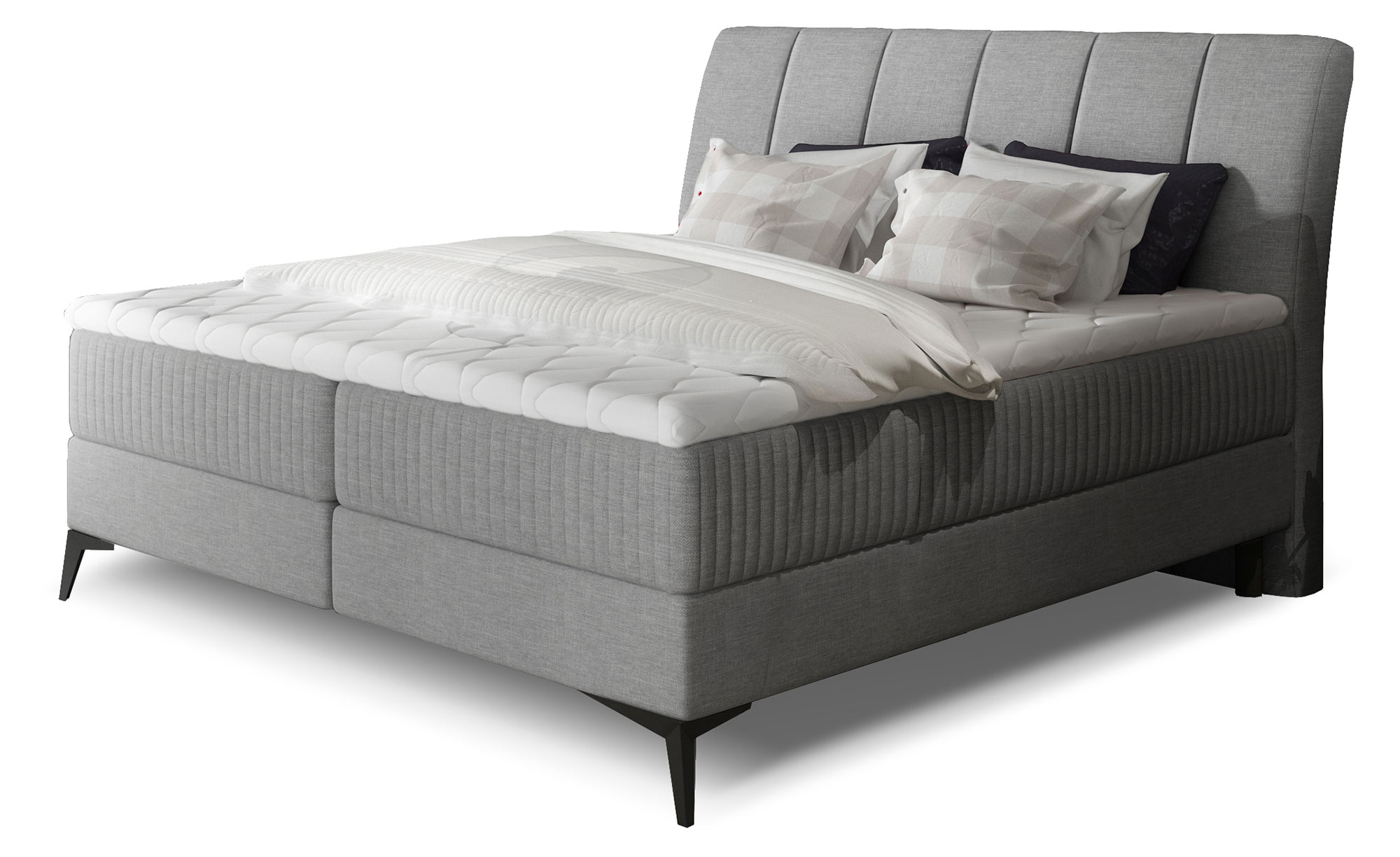 Łóżko kontynentalne Daleya 140x200 cm z pojemnikiem jasnoszare plecionka - zdjęcie 1