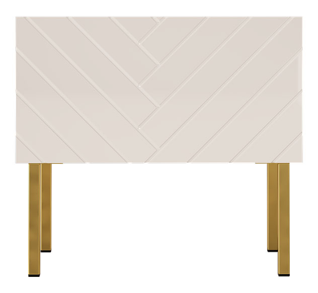 Szafka nocna Qudula 50x37 cm biały mat / biały połysk ze złotymi nogami jodełka - zdjęcie 1