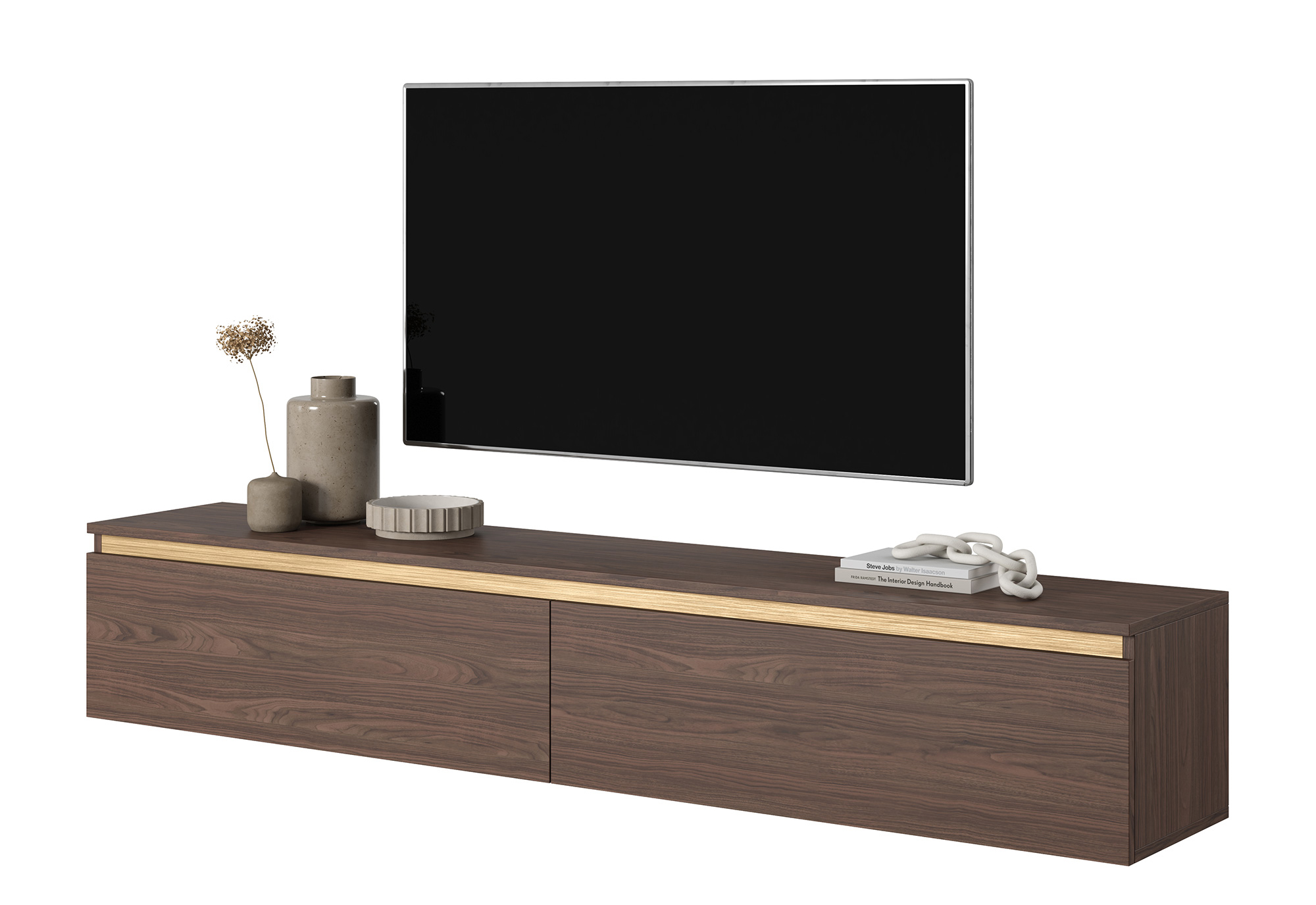 Szafka RTV Seney 175 cm Orzech ze złotą wstawką - zdjęcie 1