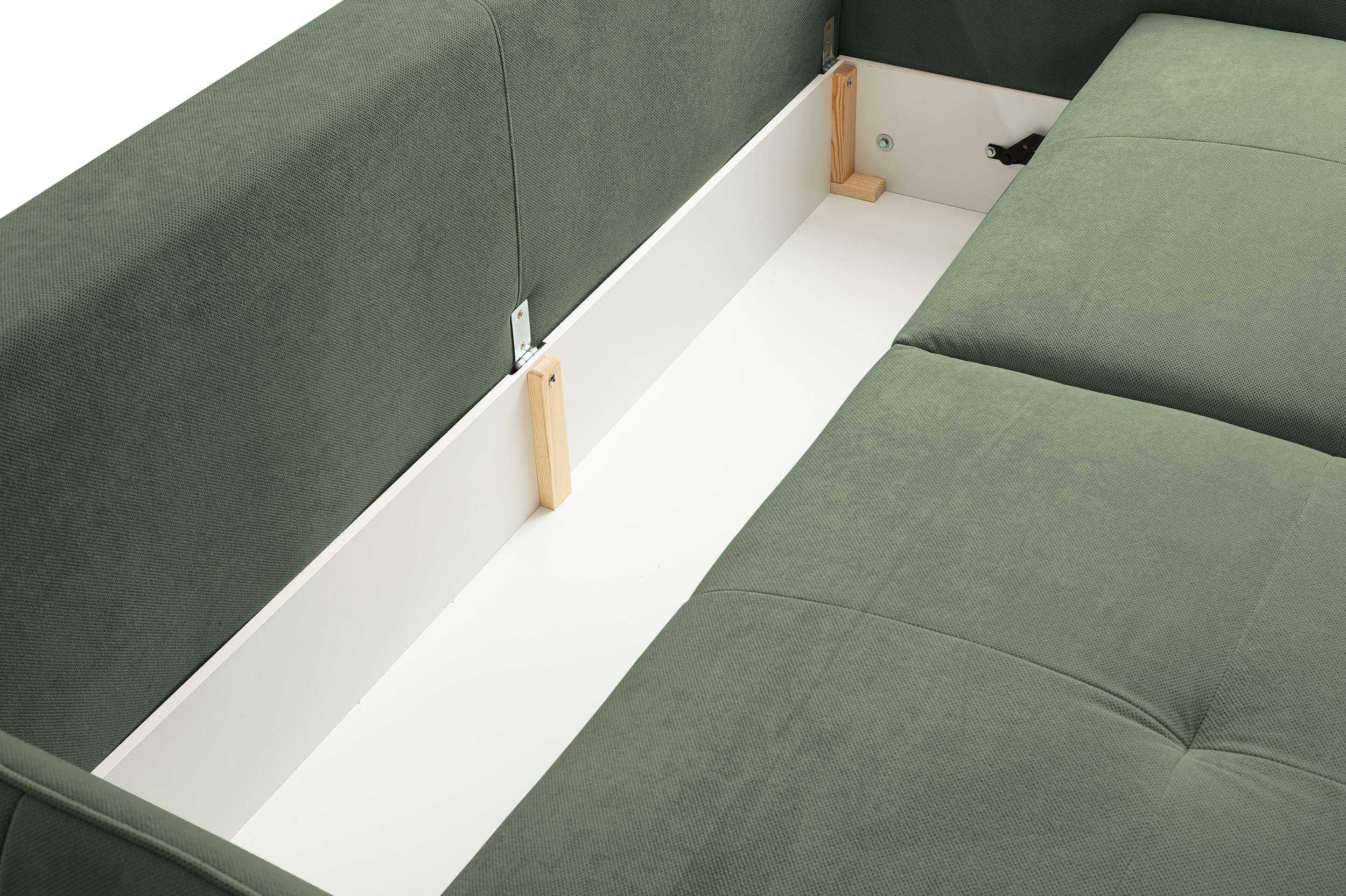 Kanapa rozkładana trzyosobowa Laristia z pojemnikiem zielona szenil hydrofobowy