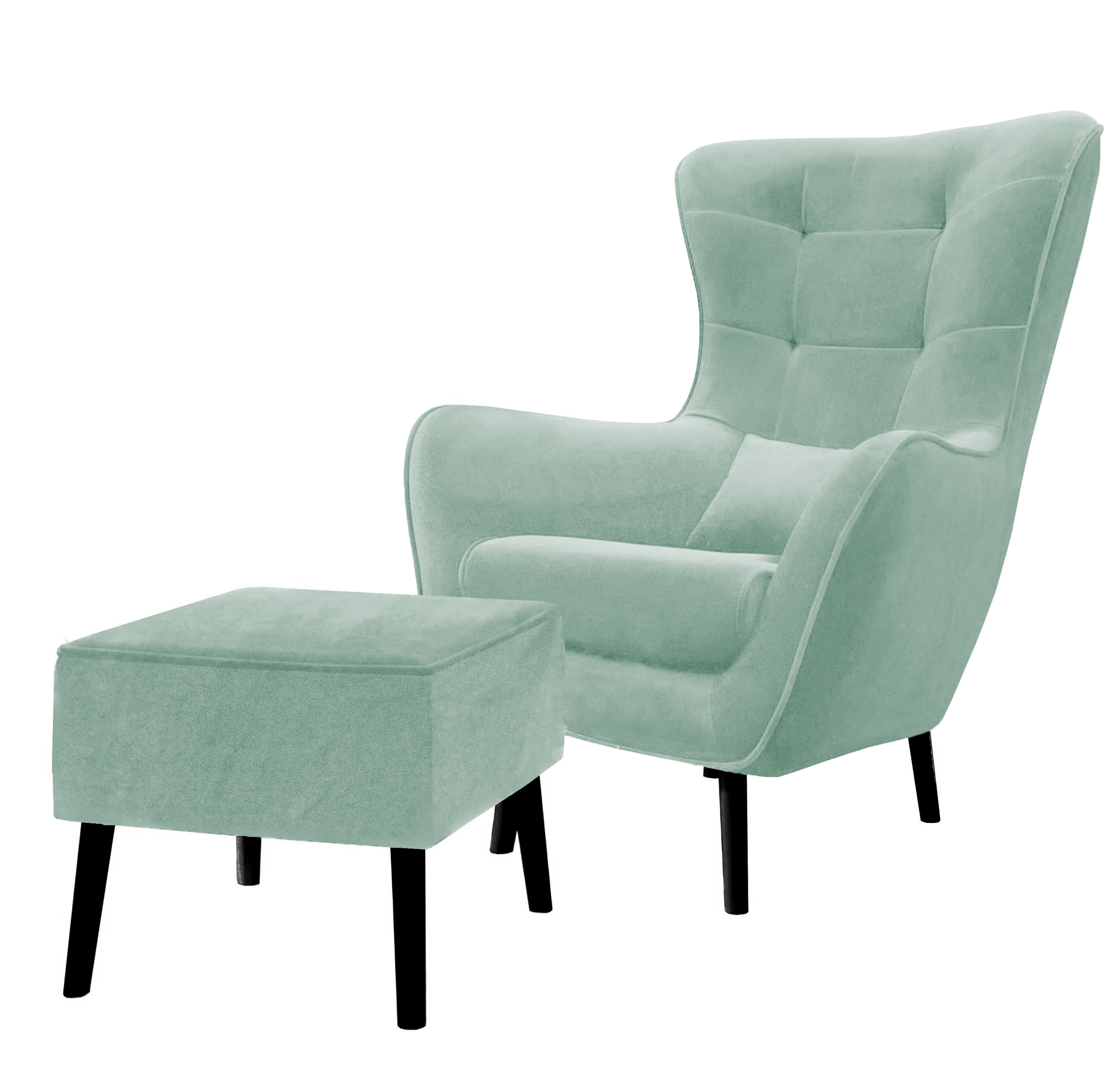 Fotel wypoczynkowy uszak z podnóżkiem Vence miętowy velvet łatwoczyszczący - zdjęcie 2