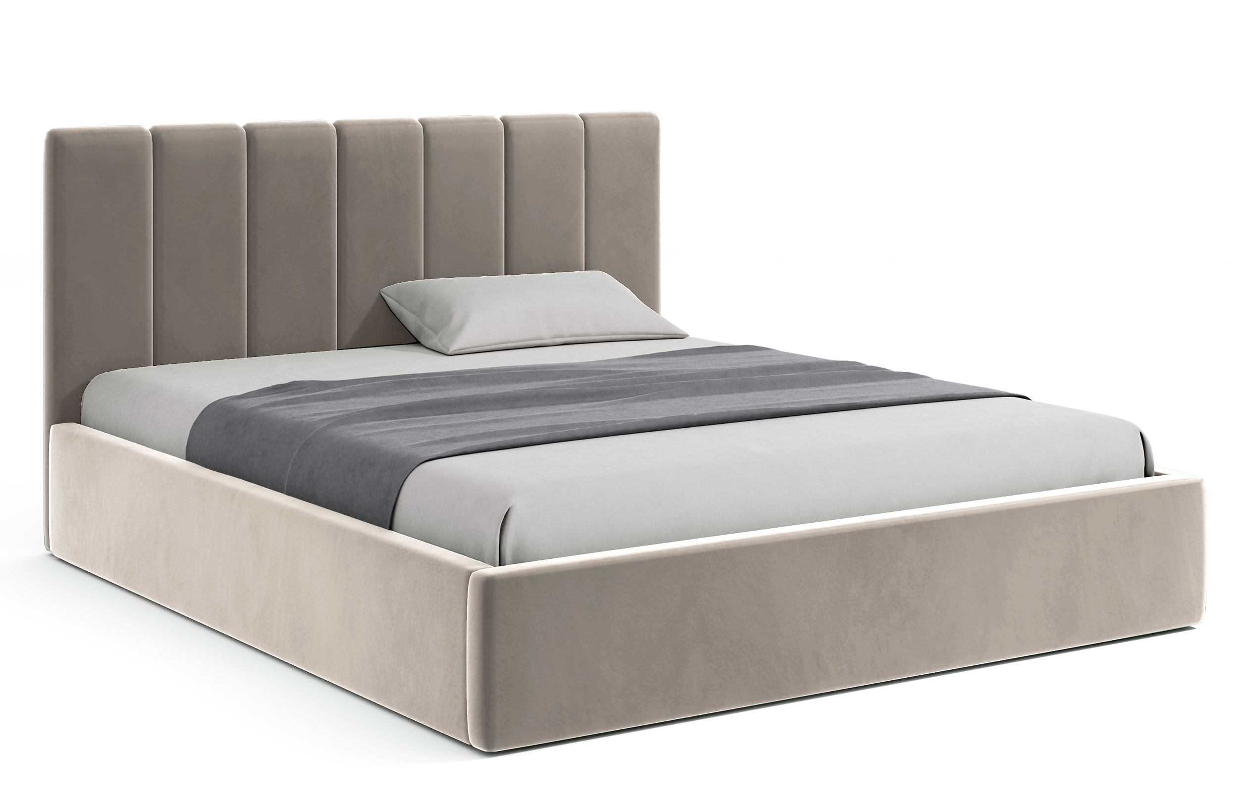 Łóżko tapicerowane Isara 180x200 cm z pojemnikiem beżowe welur - zdjęcie 1
