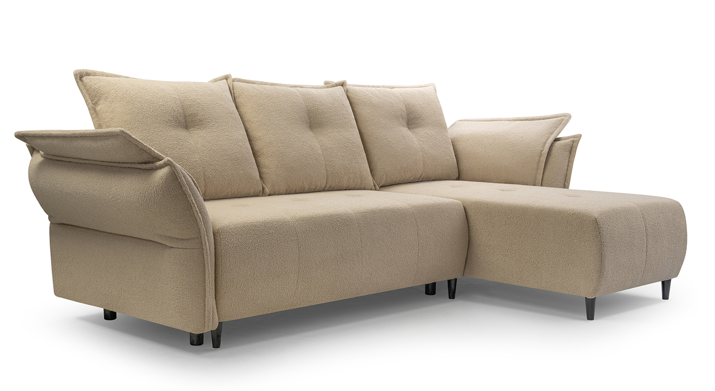 Narożnik z funkcją spania Caballo L-kształtny w tkaninie boucle beżowy prawostronny - zdjęcie 1