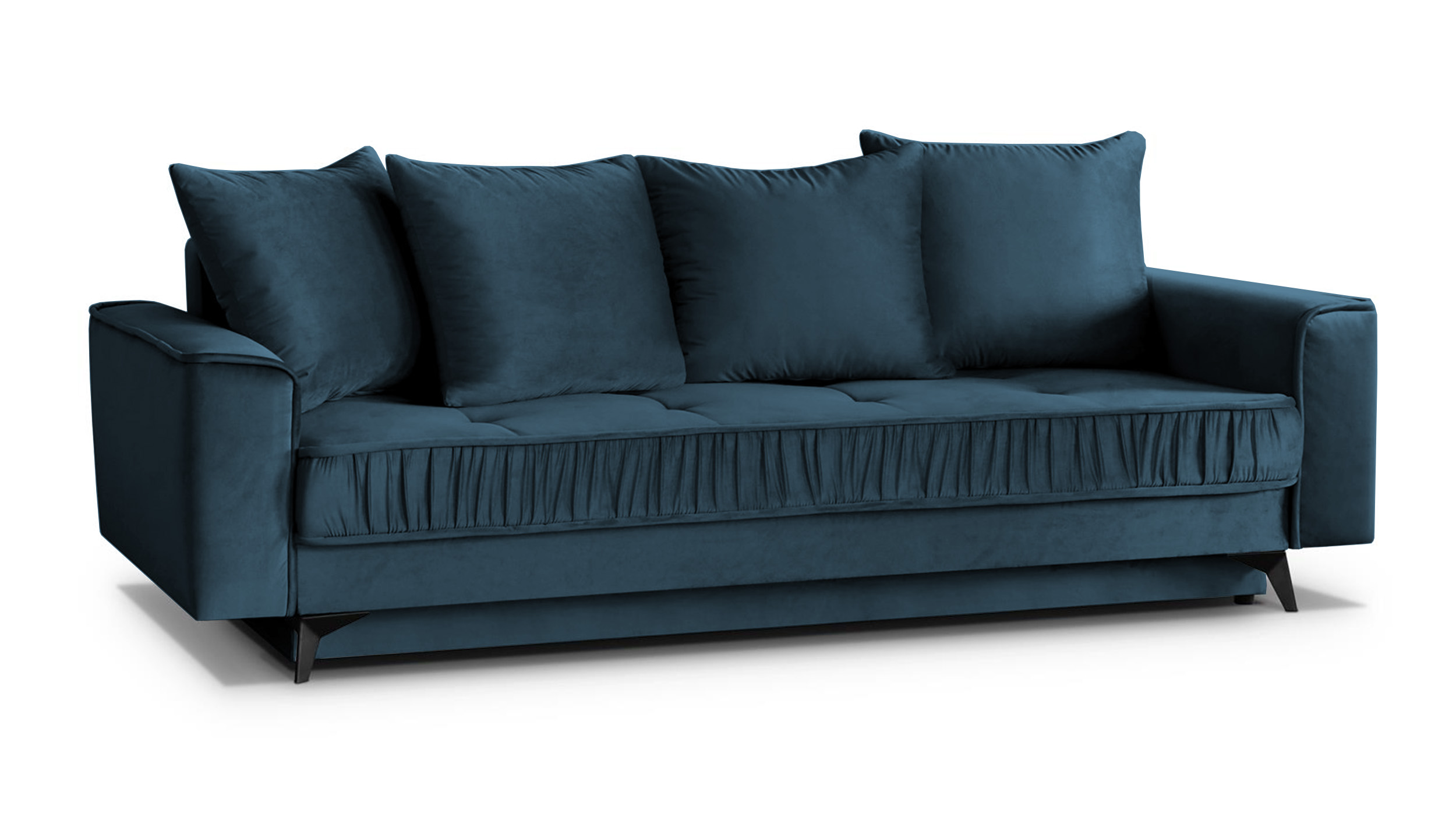 Kanapa rozkładana Elanja niebieska trzyosobowa z pojemnikiem welur - zdjęcie 1