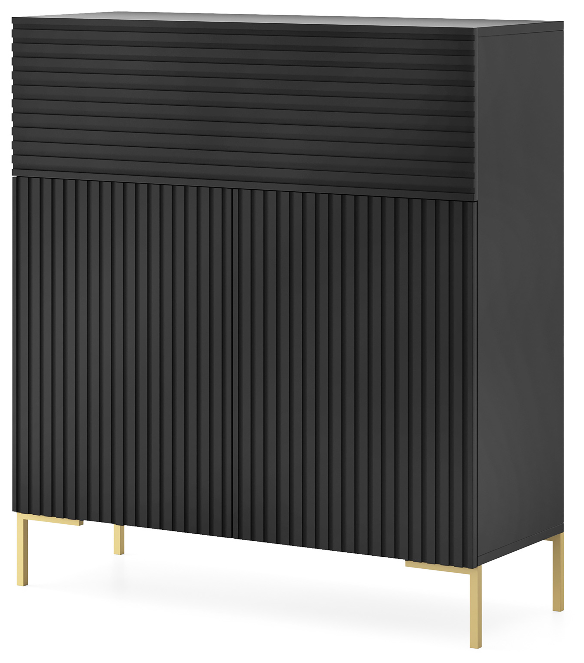 Komoda wysoka Lammelo 92 cm czarna lamele, złote nogi