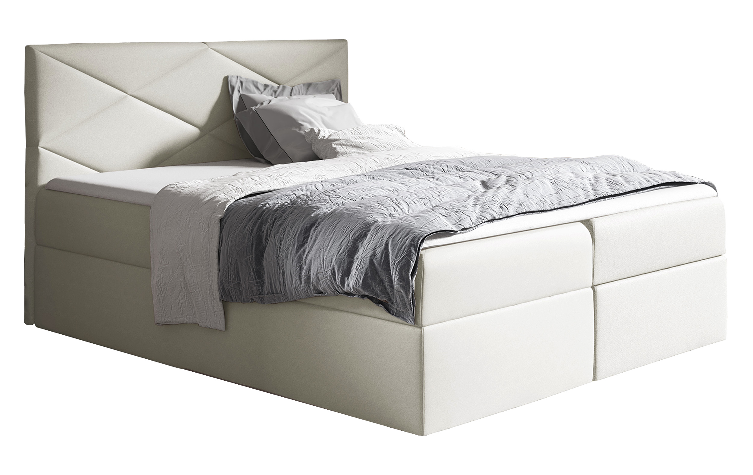 Łóżko kontynentalne Galbena 160x200 z dwoma pojemnikami, materacem i topperem kremowe hydrofobowe - zdjęcie 1