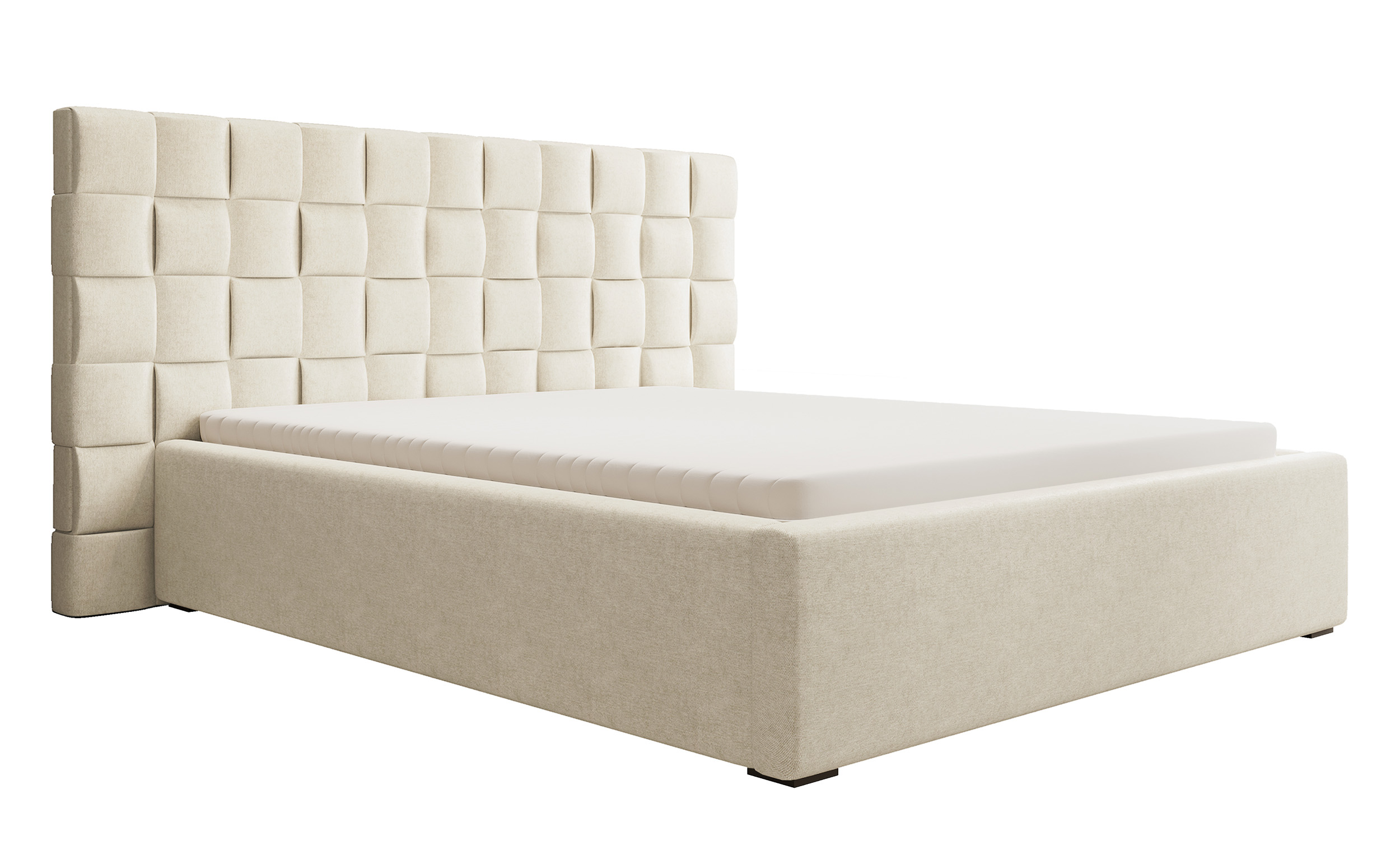 Łóżko tapicerowane 140x200 cm Keitum plecionka kremowe