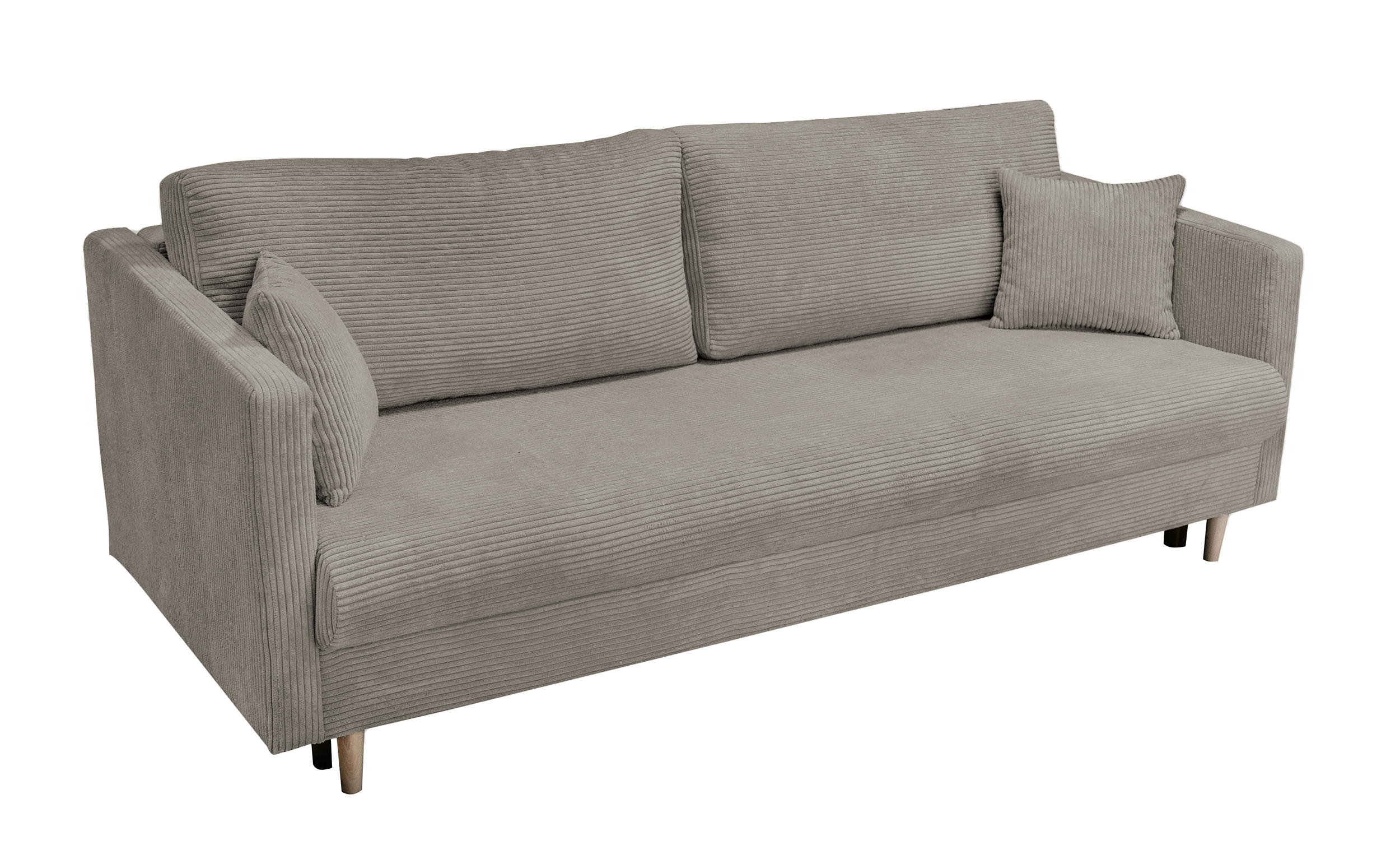 Kanapa rozkładana trzyosobowa Mahasar z pojemnikiem beżowa sztruks - zdjęcie 1