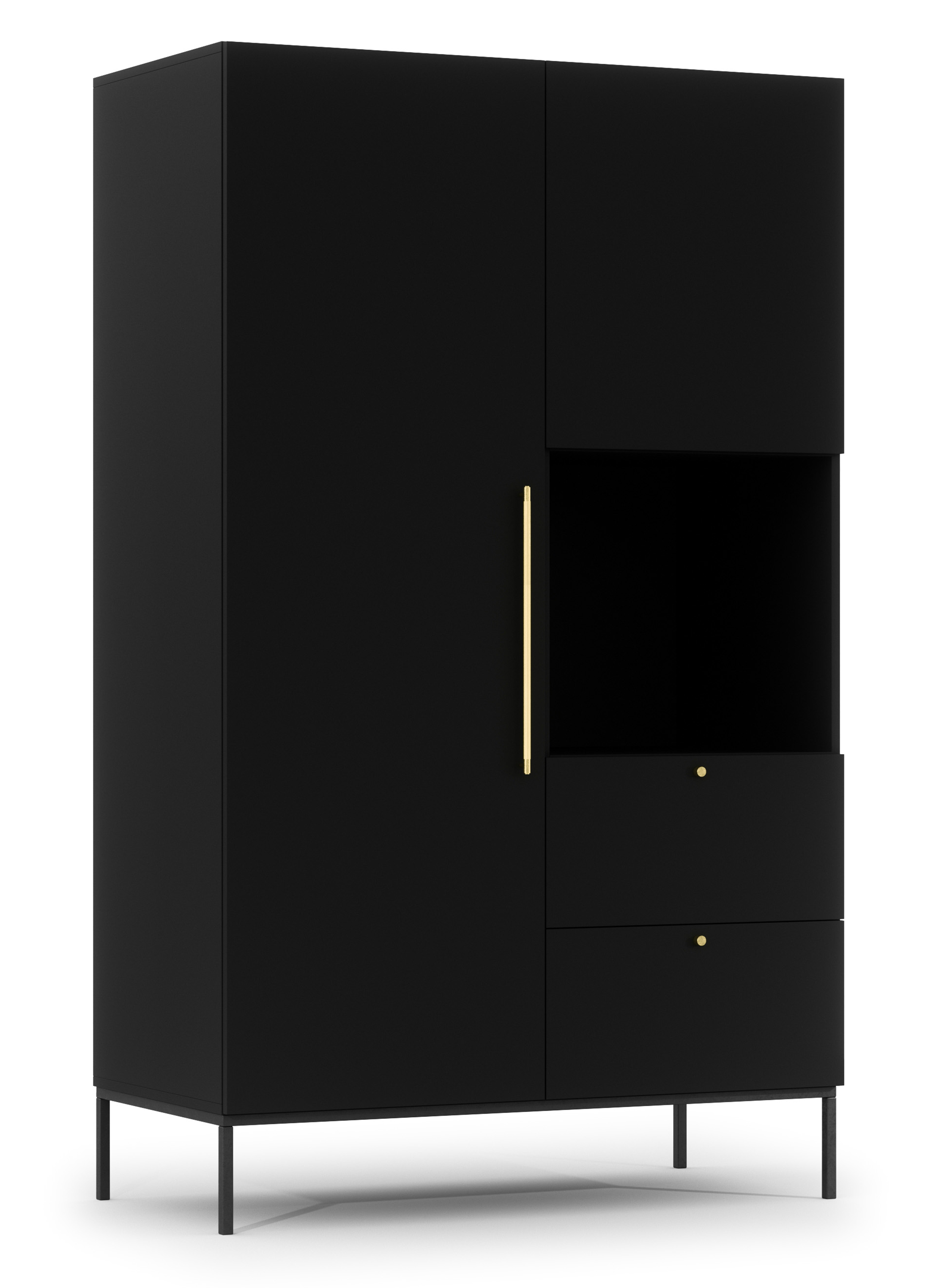 Szafa dwudrzwiowa Jammad 120 cm z dwiema szufladami czarna - zdjęcie 1