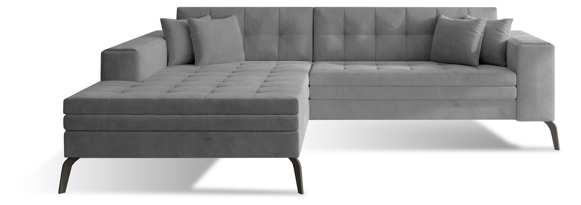 Narożnik z funkcją spania Silphion L-kształtny szary welwet hydrofobowy lewostronny