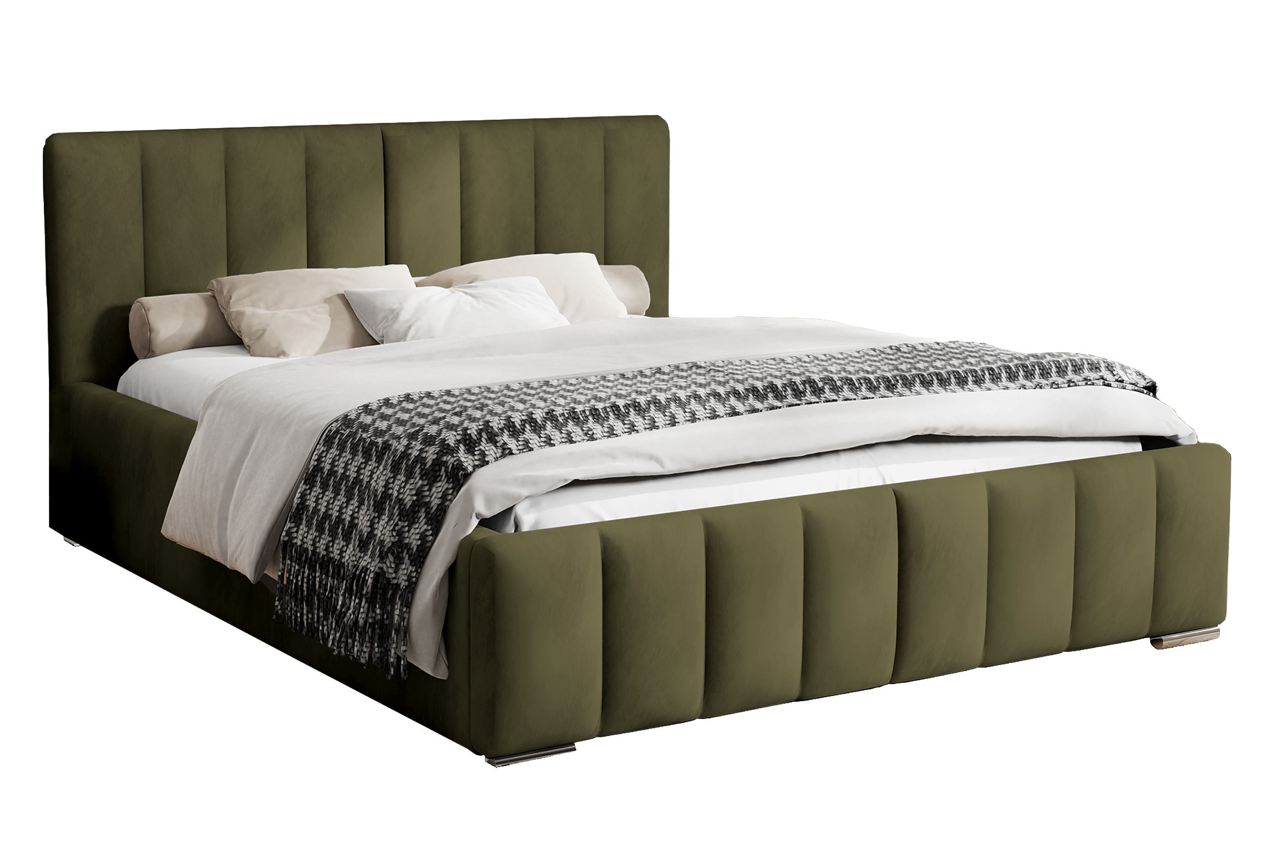 Łóżko tapicerowane 180x200 cm Wolte z pojemnikiem oliwkowe w tkaninie hydrofobowej