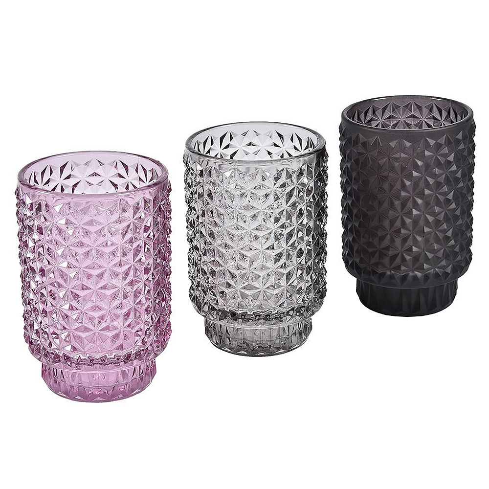 Świecznik szklany Cromnes liliowy wysokość 13,1 cm - zdjęcie 1