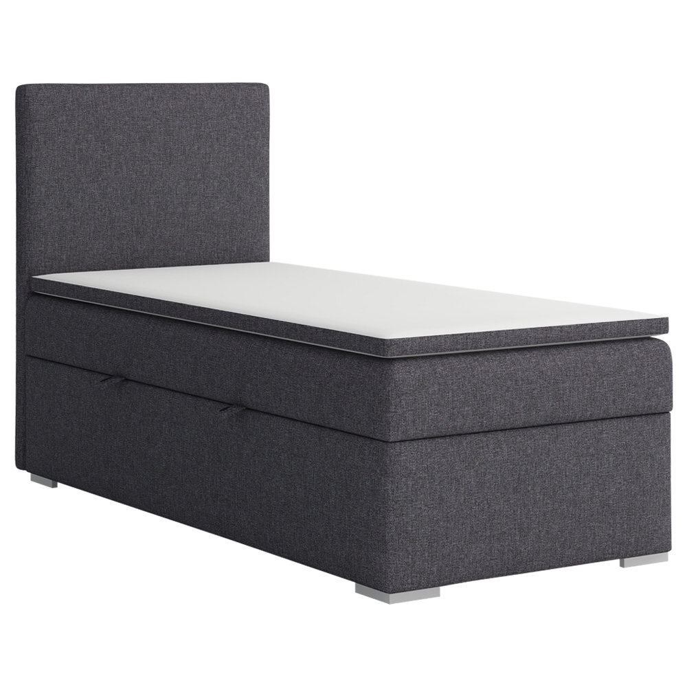 Łóżko kontynentalne jednoosobowe z pojemnikiem i topperem Mechico 90x200 cm szare plecionka lewostronne - zdjęcie 1