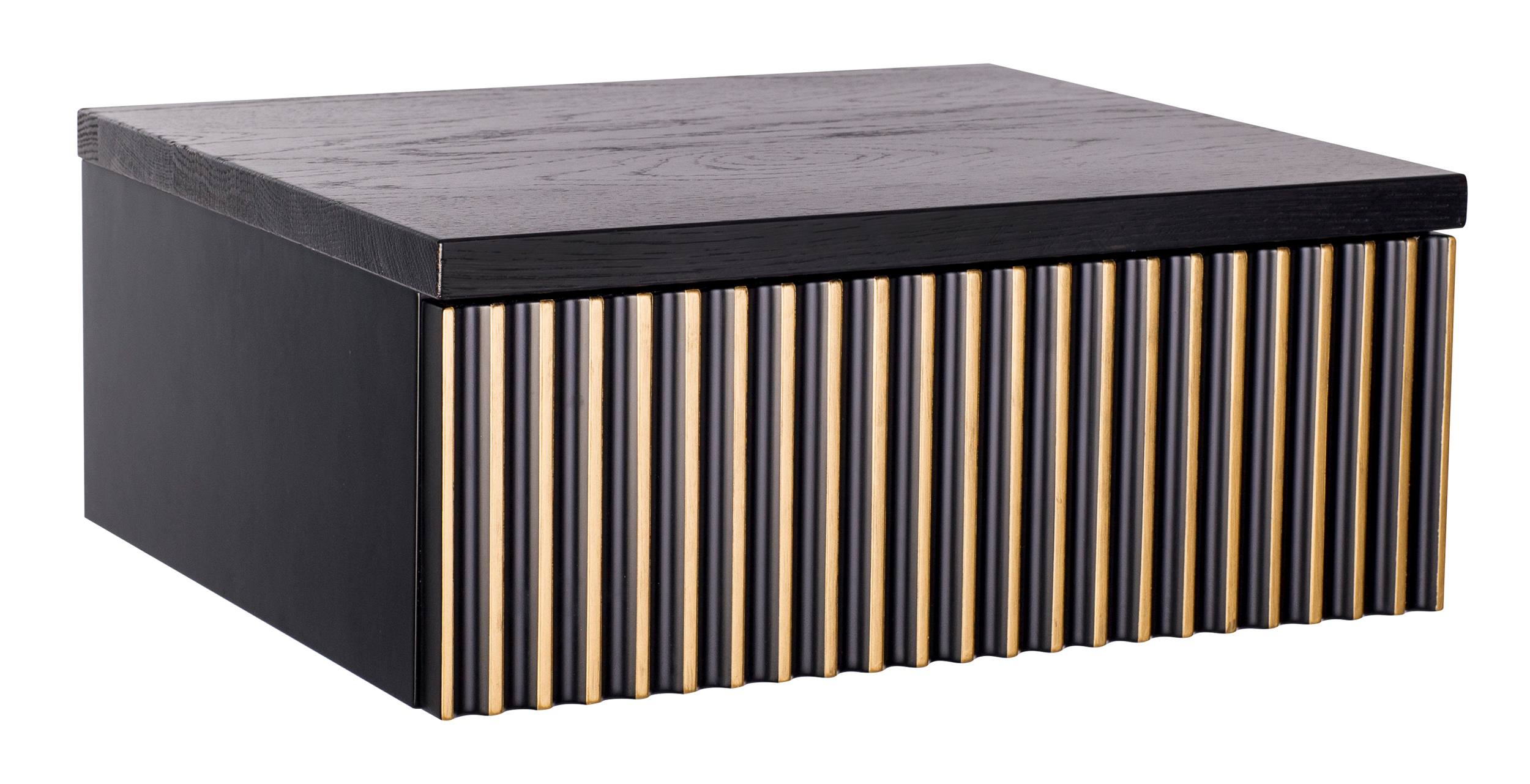 Szafka nocna Lonidos 40 cm wisząca czarna/złota z czarnym dębowym blatem lamele - zdjęcie 1