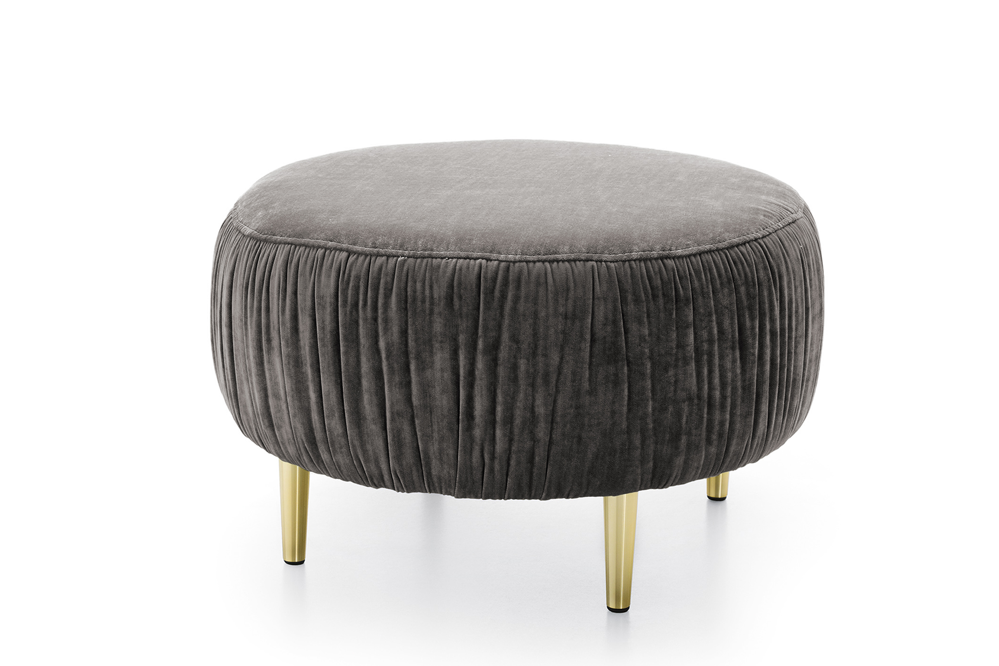 Pufa okrągła Portaris o średnicy 68 cm na złotych nogach ciemnoszary velvet łatwoczyszczący - zdjęcie 1