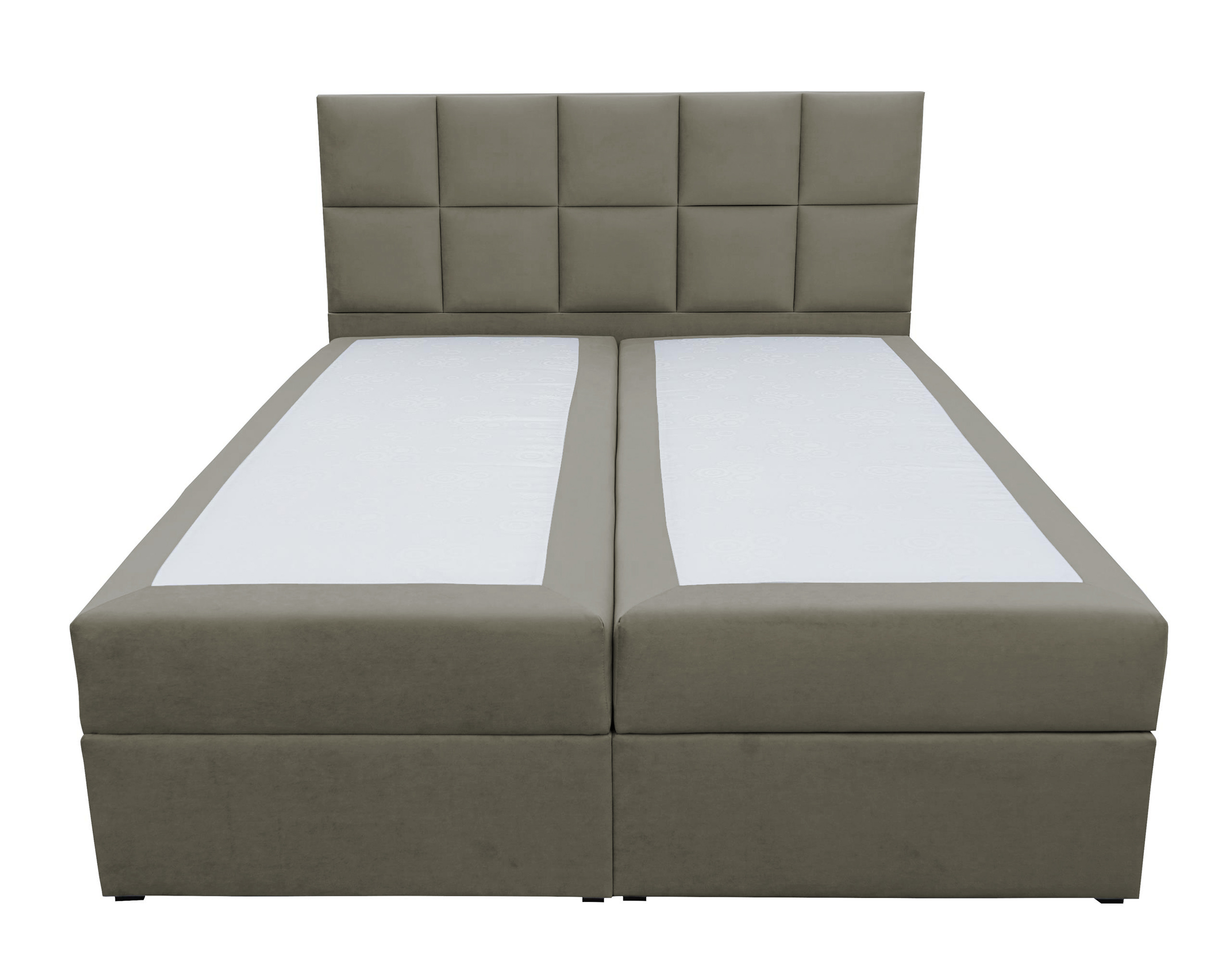 Łóżko kontynentalne  140x200 cm Capelio z pojemnikami i materacami bonellowymi oliwkowe welur hydrofobowy - zdjęcie 1