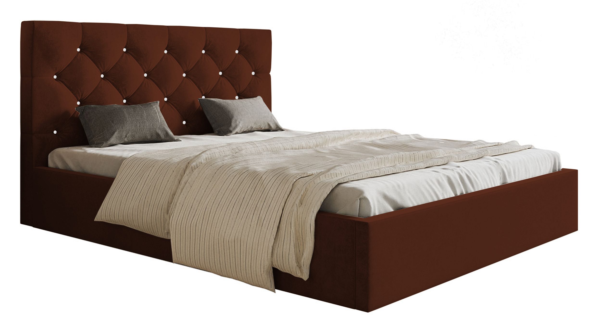 Łóżko tapicerowane 160x200 cm Bellaris z pojemnikiem i pikowaniem kryształkami miedziane - zdjęcie 1