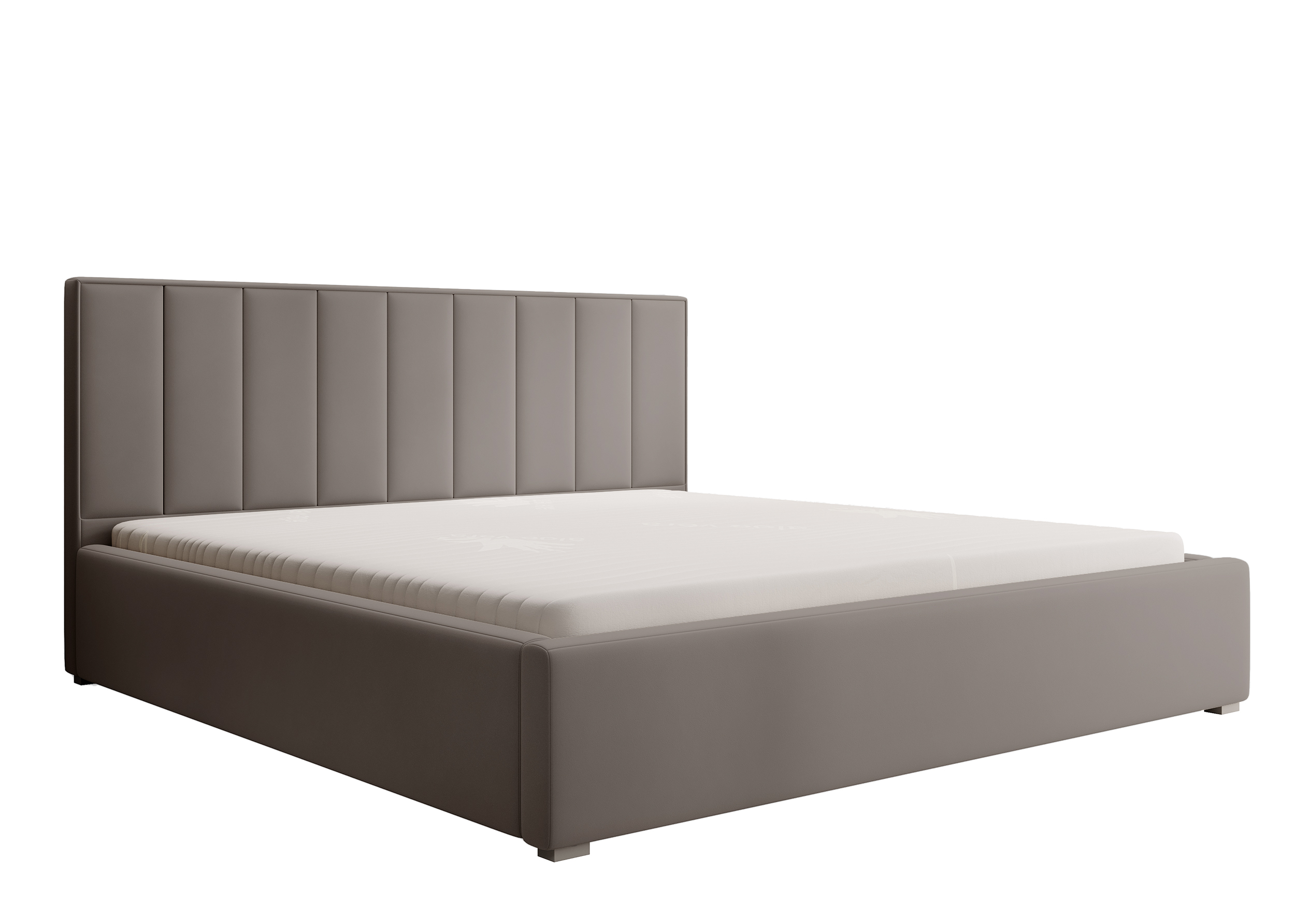 Łóżko tapicerowane 200x200 cm Rinus beżowe w tkaninie hydrofobowej - zdjęcie 1