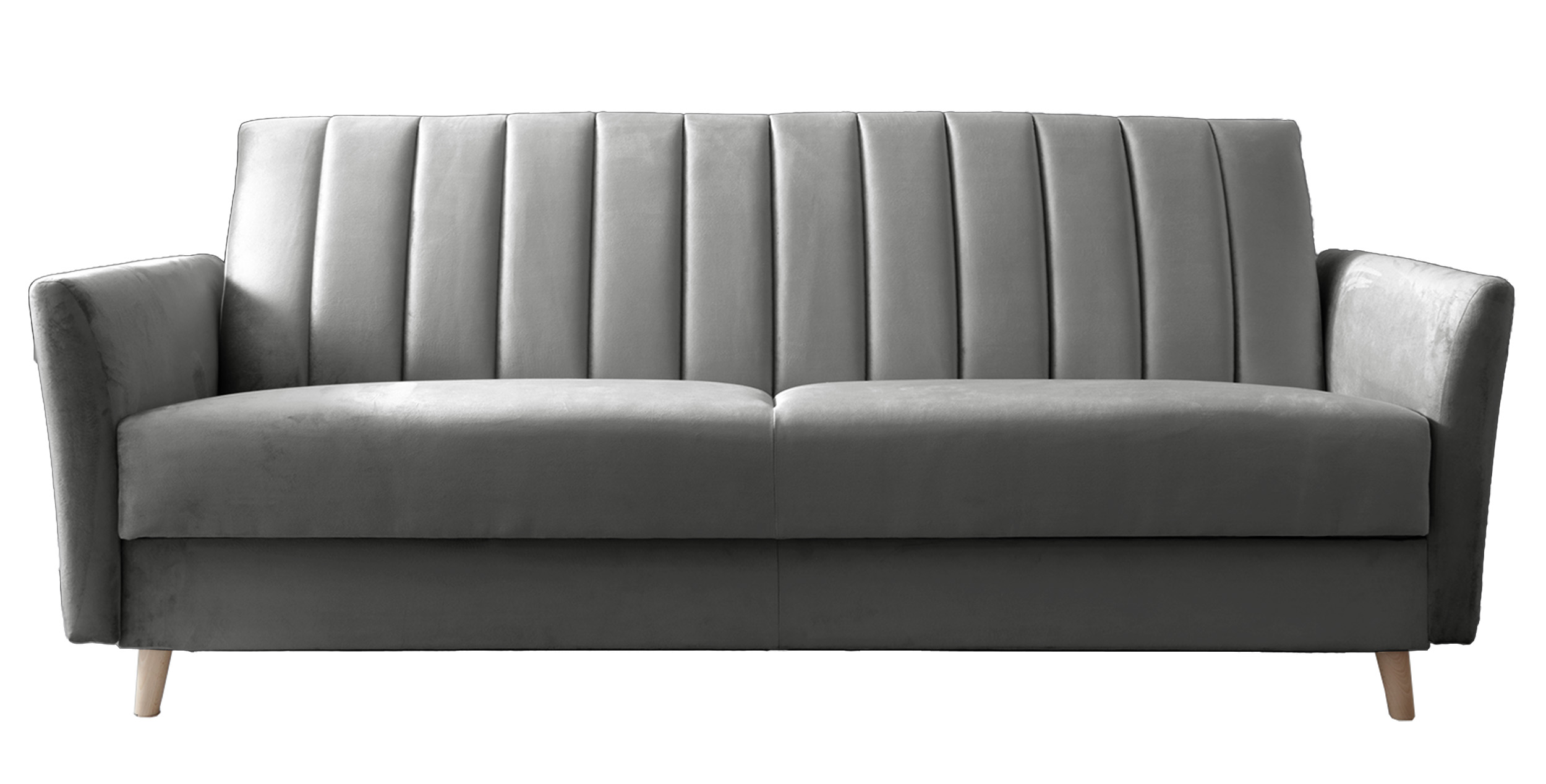 Wersalka rozkładana trzyosobowa Kolmeno z pojemnikiem szara welur - zdjęcie 1