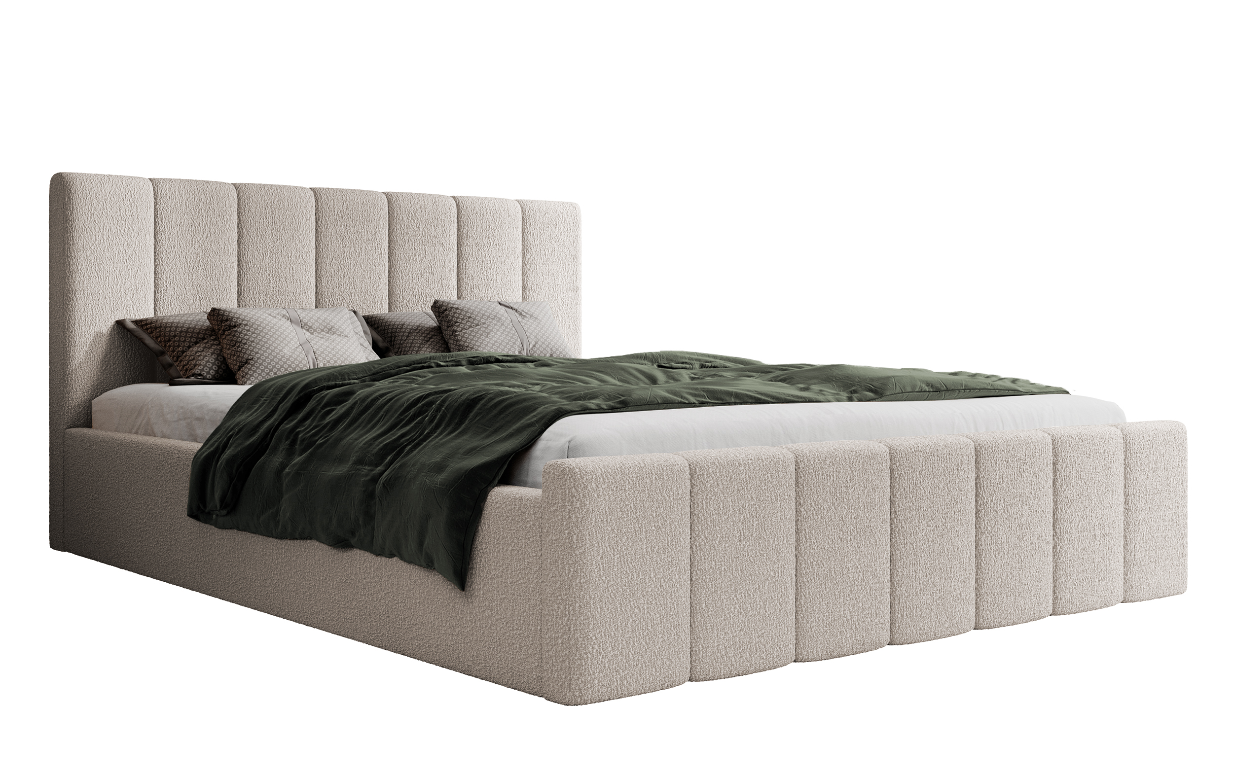 Łóżko tapicerowane 140x200 cm Neroma beżowe z pojemnikiem boucle nogi czarne - zdjęcie 1