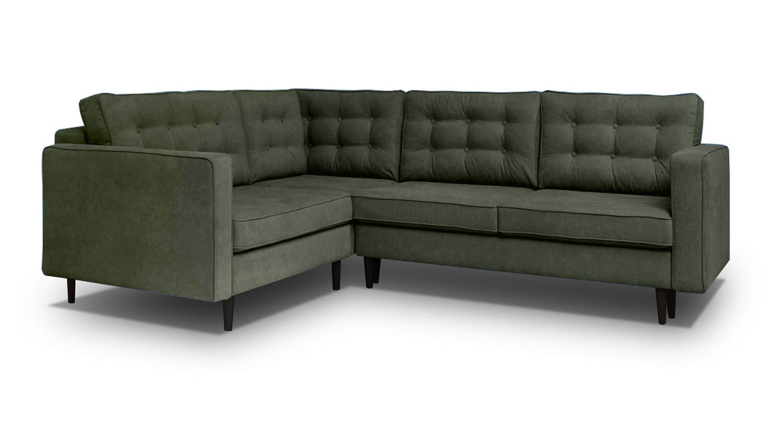 Narożnik z funkcją spania Juttic 250 cm L-kształtny z pojemnikiem oliwkowy plecionka hydrofobowa lewostronny - zdjęcie 1