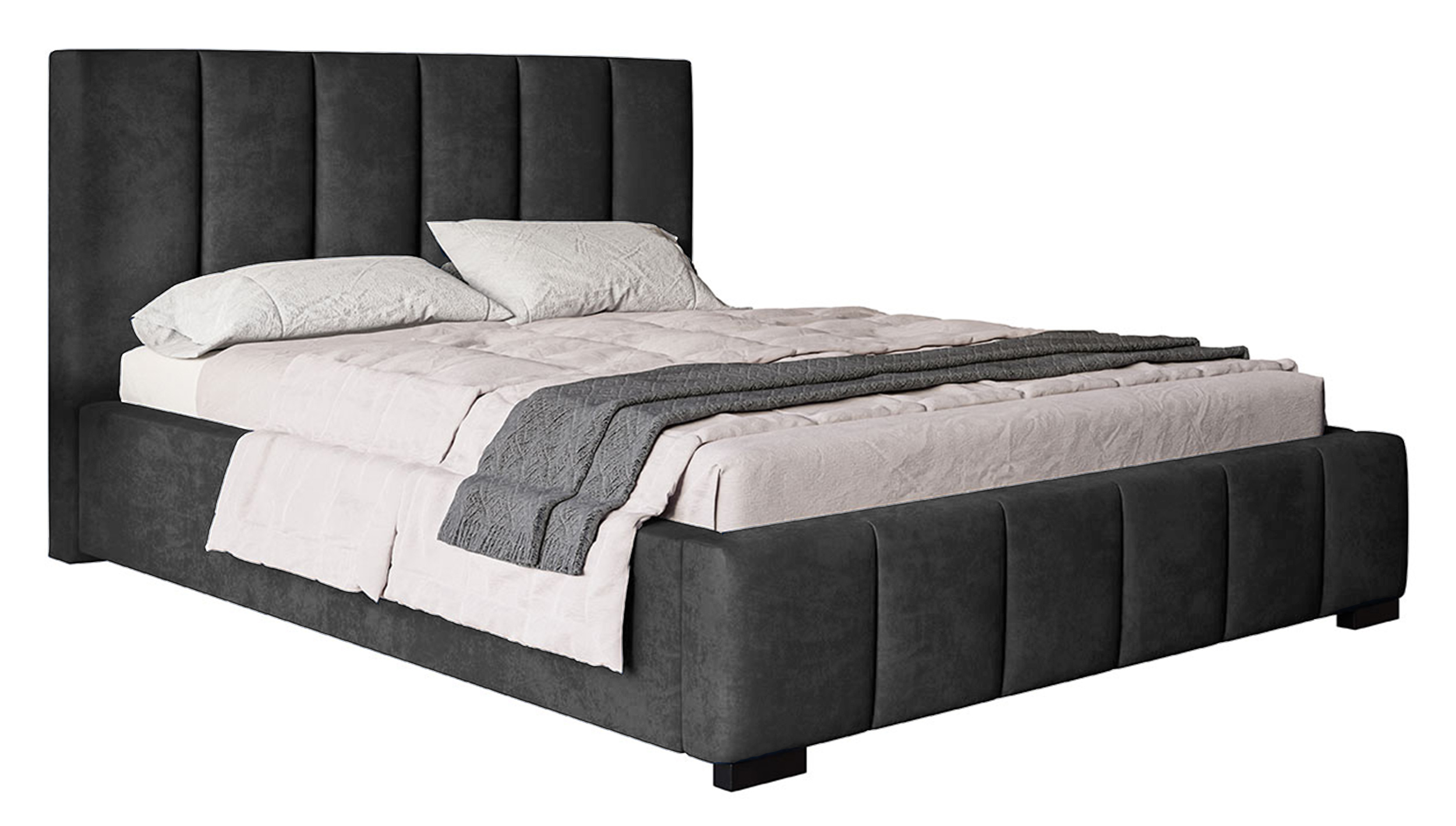 Łóżko tapicerowane 160x200 cm Forestera z pojemnikiem i pionowymi przeszyciami ciemnoszare - zdjęcie 1