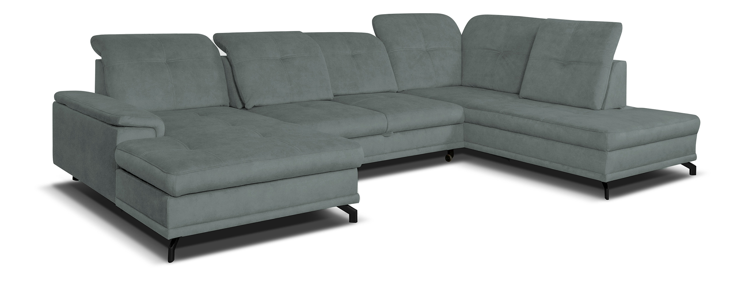 Narożnik z funkcją spania Berberati U-kształtny szary nogi czarne velvet hydrofobowy z pojemnikiem lewostronny - zdjęcie 1