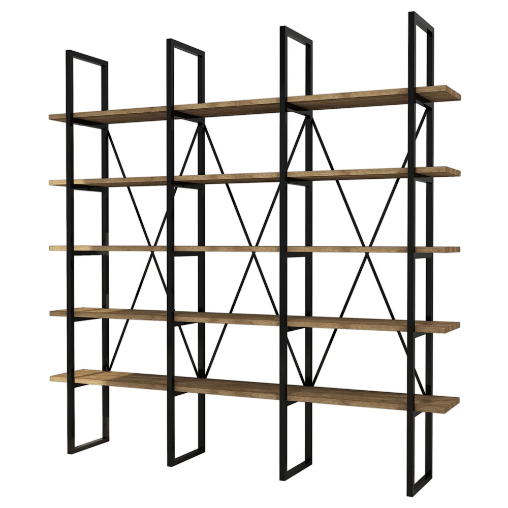 Regał metalowy Kajrone czarny/orzech - zdjęcie 1