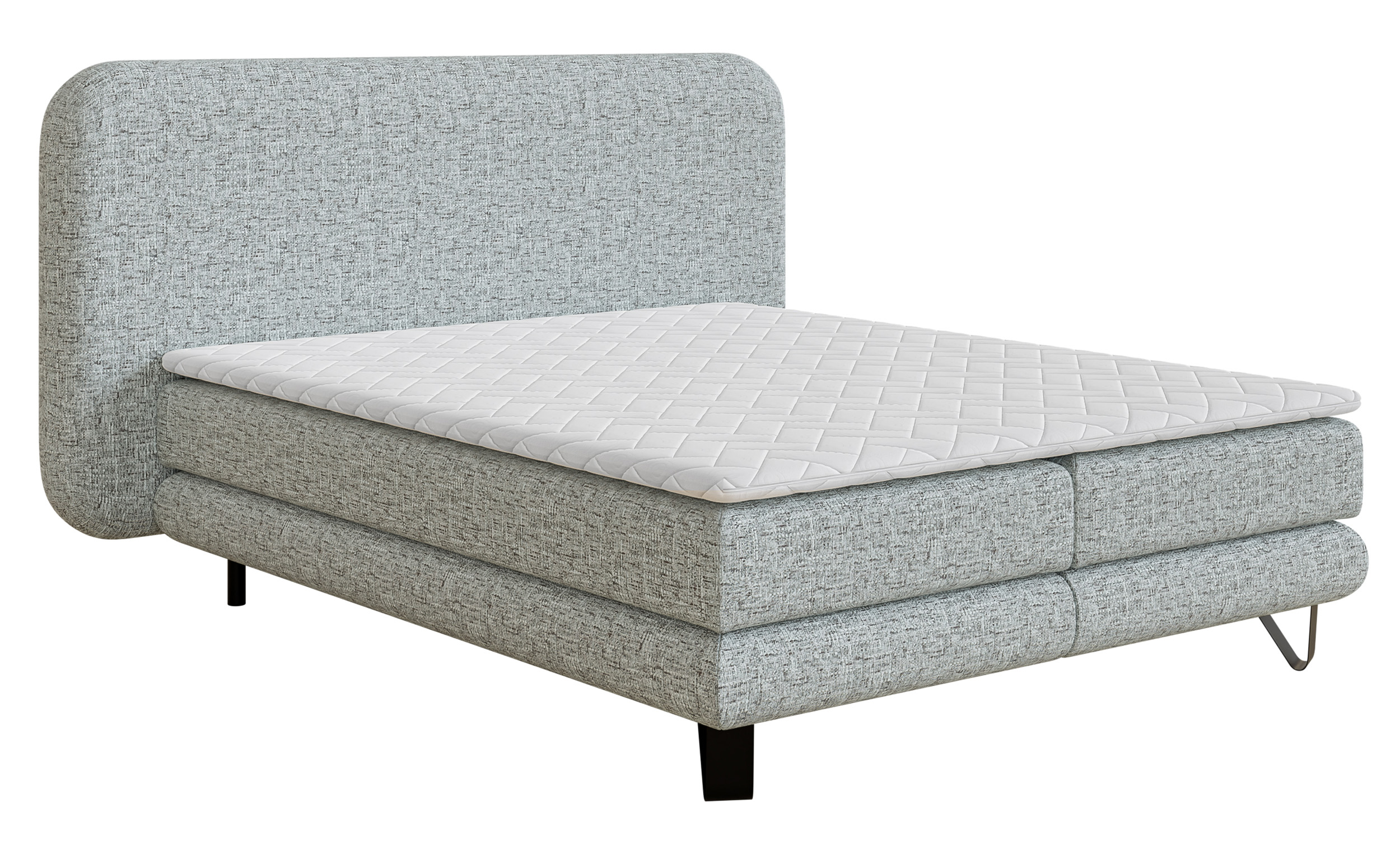 Łóżko tapicerowane Trimmo 160x200 cm z topperem szarobeżowe plecionka - zdjęcie 1