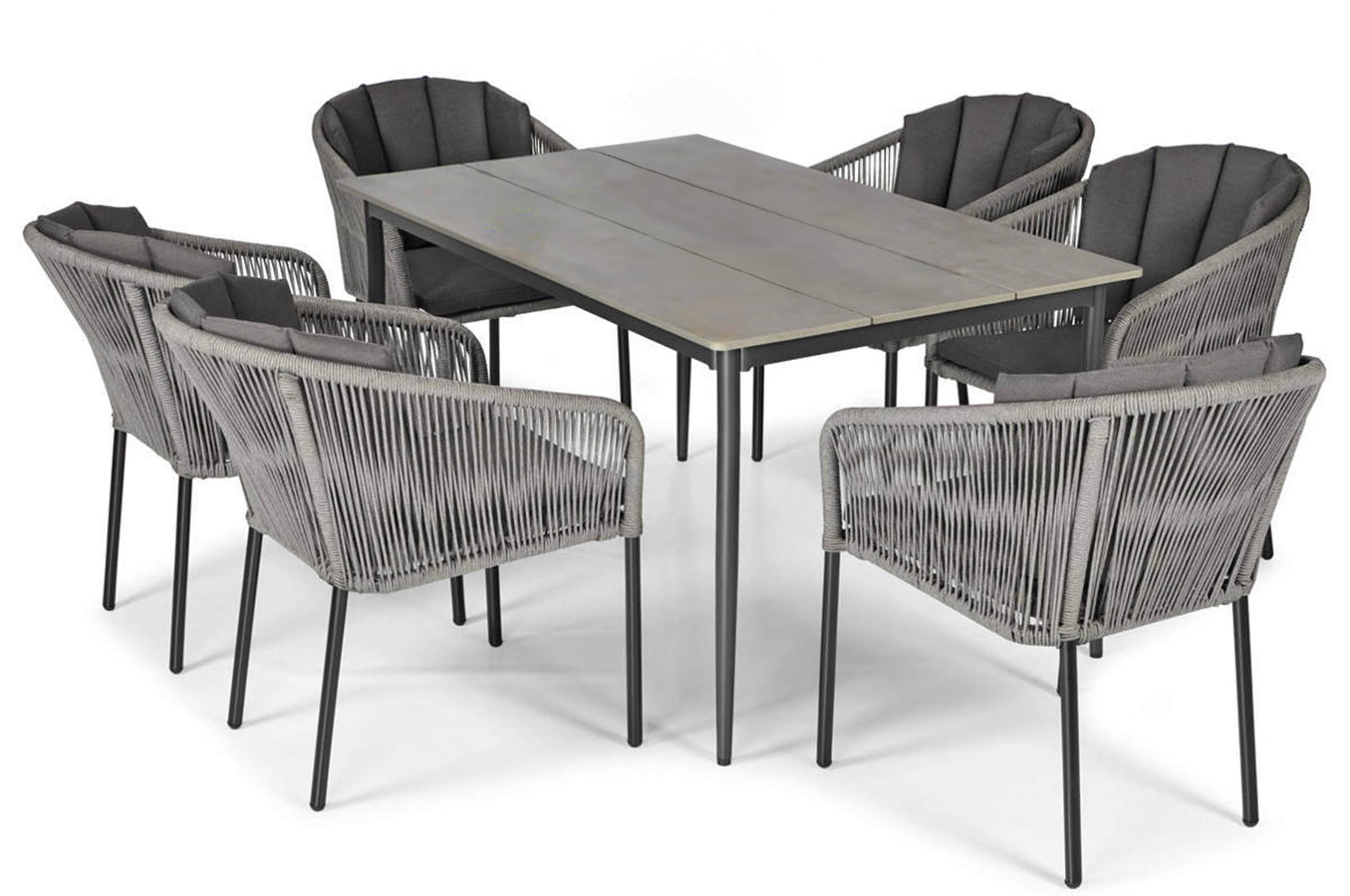 Zestaw mebli ogrodowych Portobly ze stołem obiadowym i krzesłami sześcioosobowy szary - zdjęcie 1