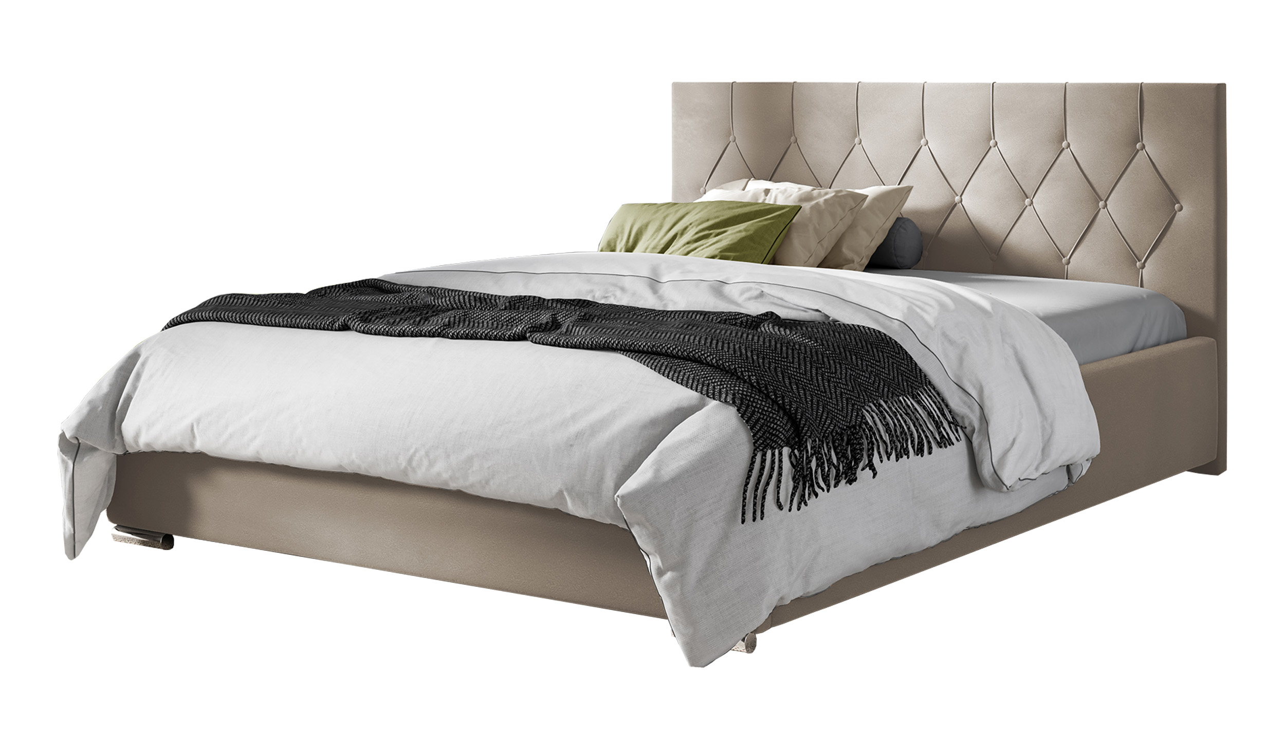 Łóżko kontynentalne Tunja 120x200 ze stelażem metalowym beżowe - zdjęcie 1