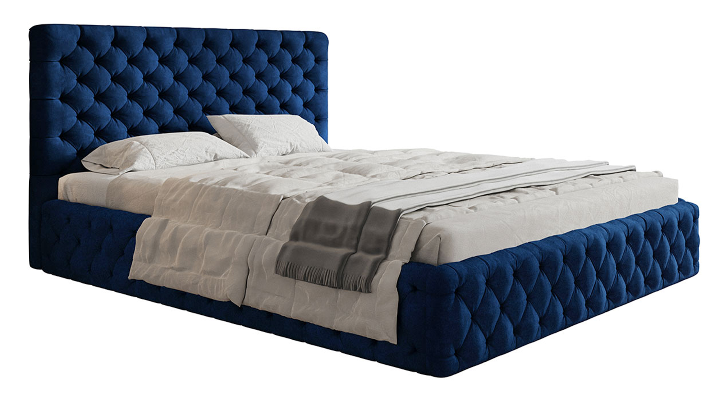 Łóżko tapicerowane 180x200 cm Bellaris z pojemnikiem i pikowaniem granatowe - zdjęcie 1