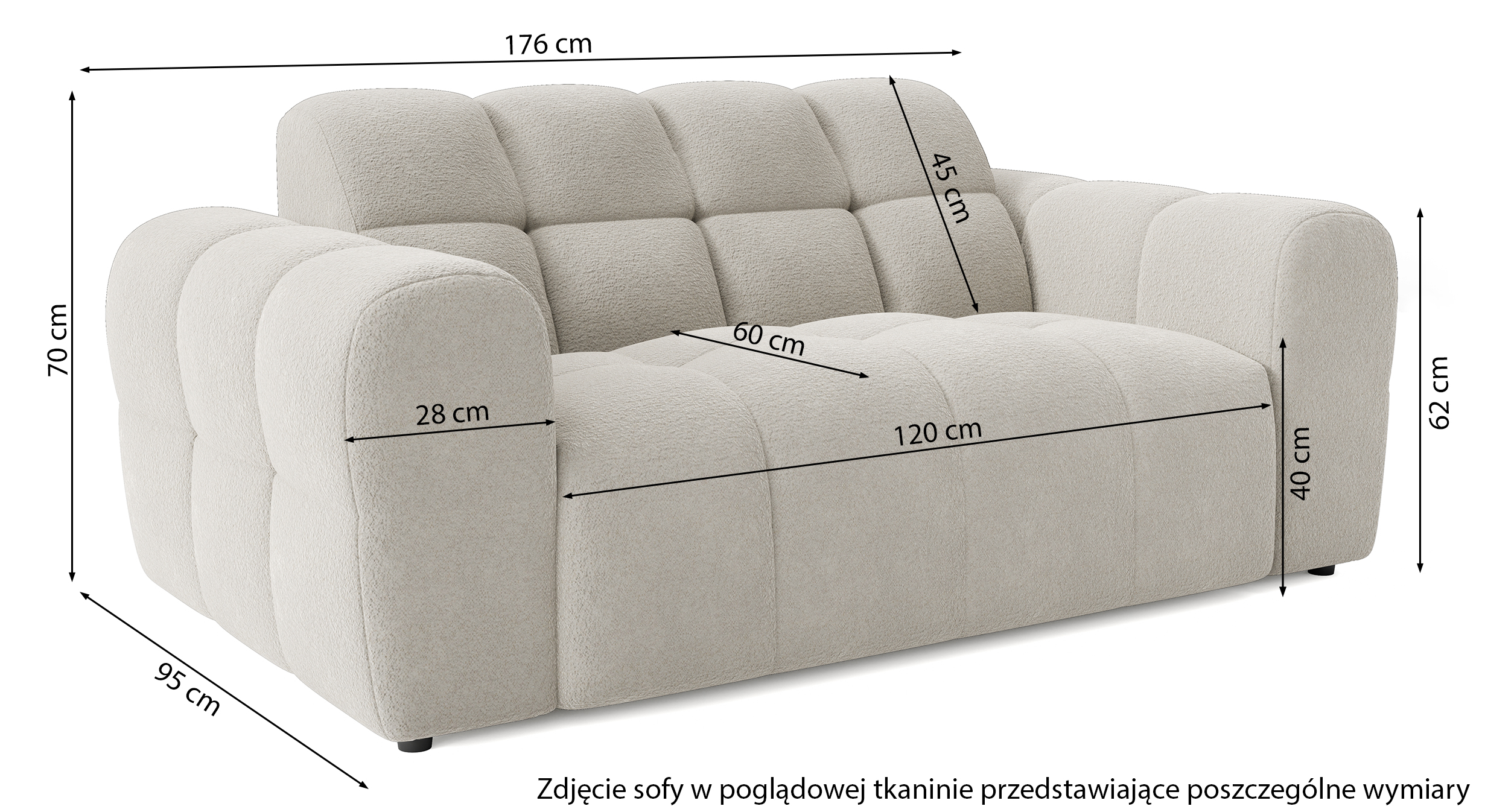 Sofa dwuosobowa Monti jasnoszara szenil