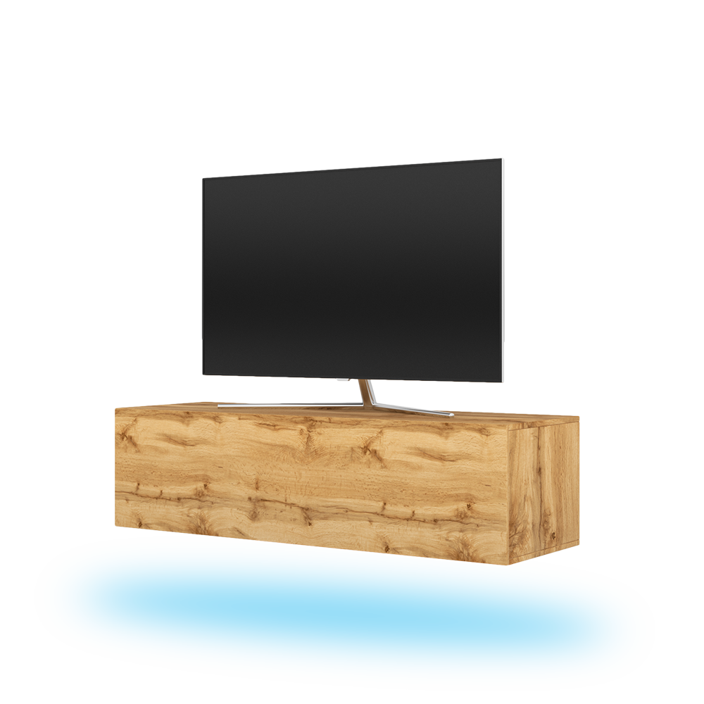 Szafka RTV Skylara w kolorze dąb wotan z niebieskim LED 140 cm - zdjęcie 1