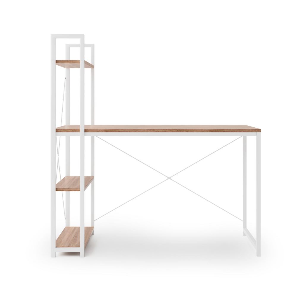 Biurko Lomise 120x64 cm z regałem dąb sonoma - biały - zdjęcie 1