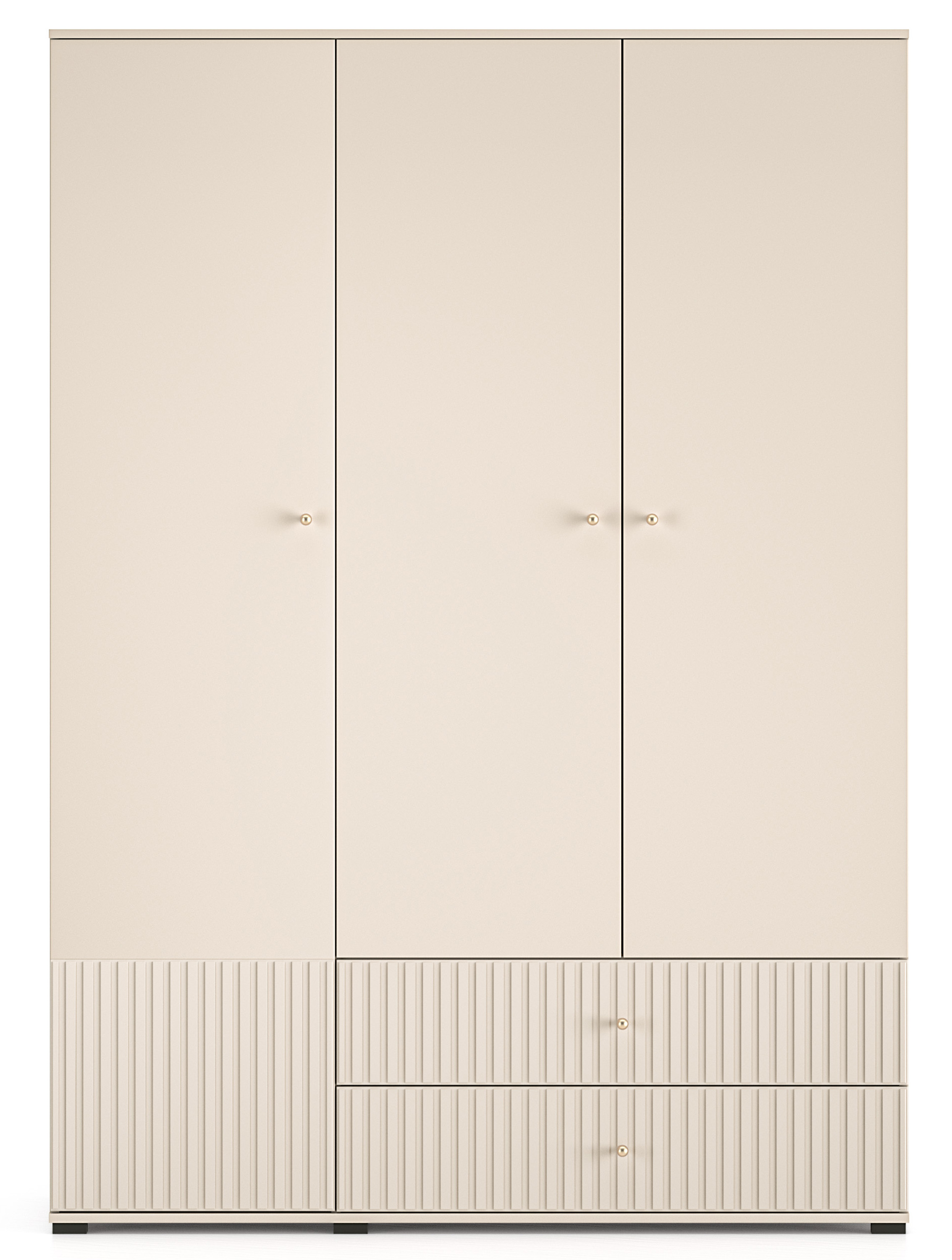 Szafa trzydrzwiowa Caletto 150 cm z dwiema szufladami ozdobne lamele beżowa - zdjęcie 1