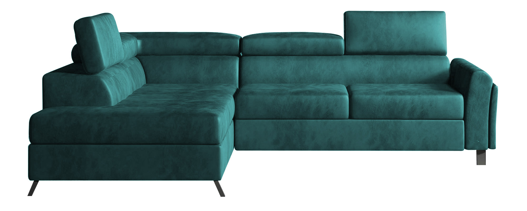 Narożnik z funkcją spania Eustrephus L-kształtny z pojemnikiem zielony welwet hydrofobowy lewostronny - zdjęcie 1