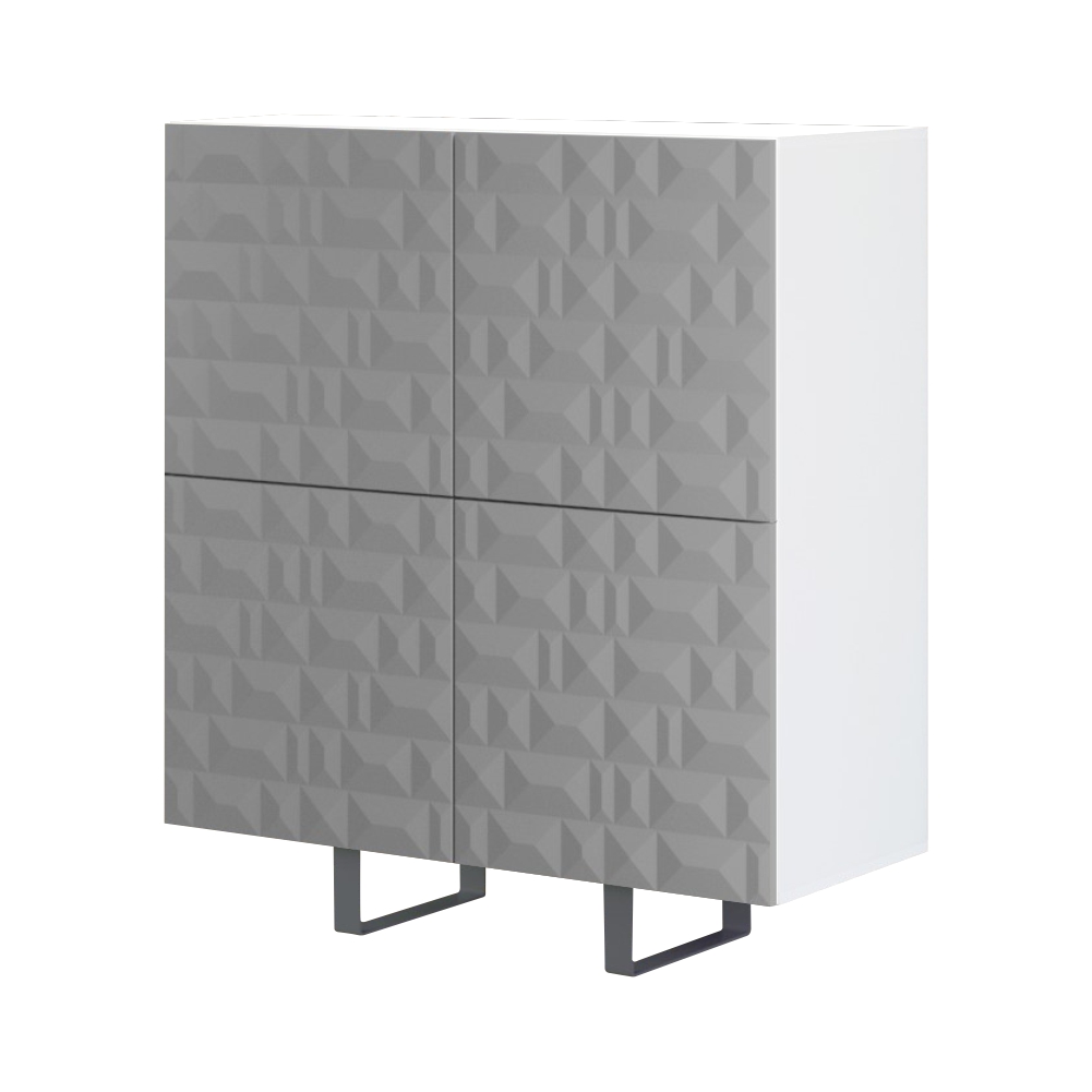 Włoska komoda czterodrzwiowa Balwin 110 cm z przetworzonych butelek PET Biały/Szary