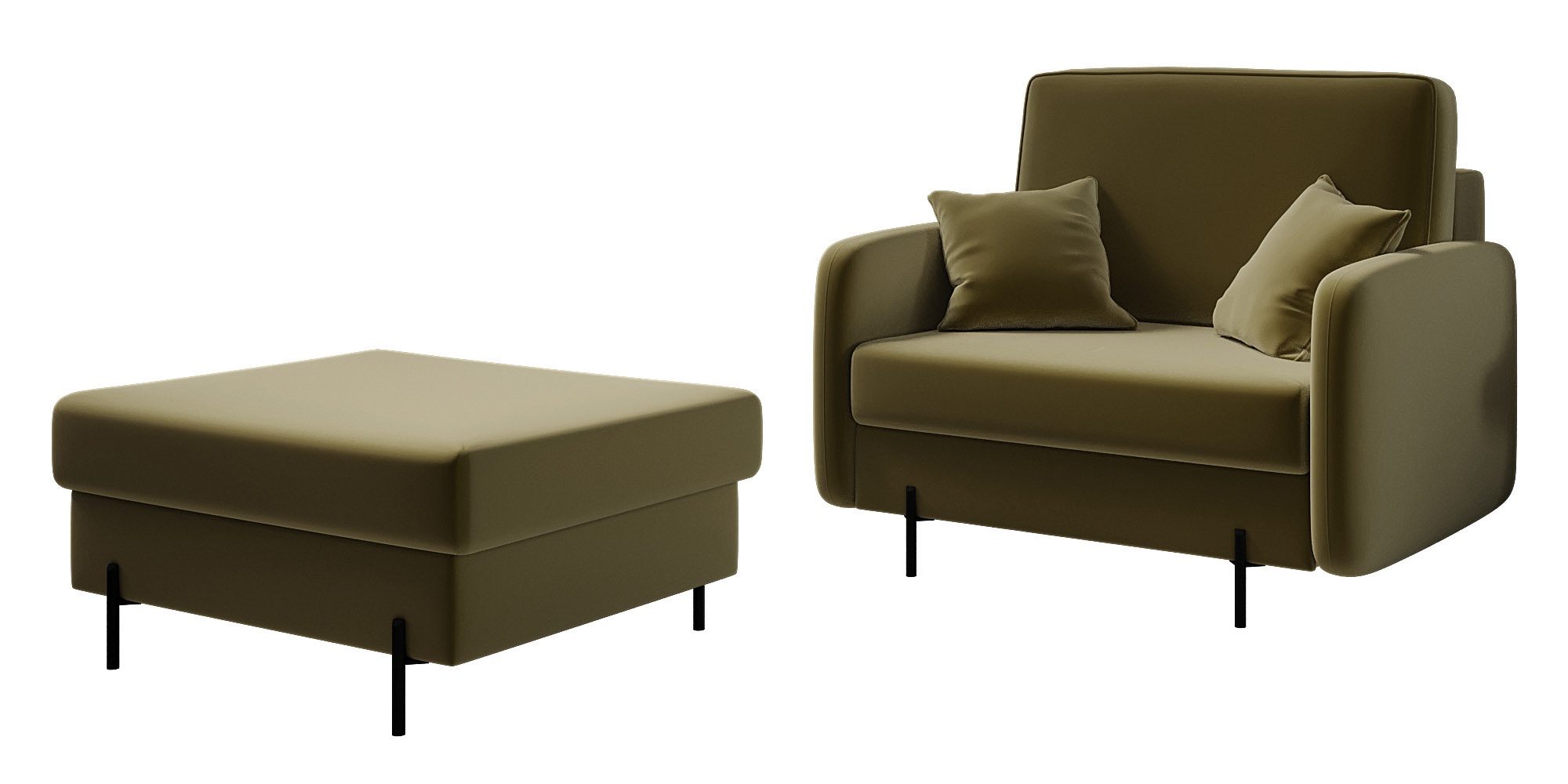 Fotel kubełkowy z podnóżkiem Solferina oliwkowy welur - zdjęcie 1