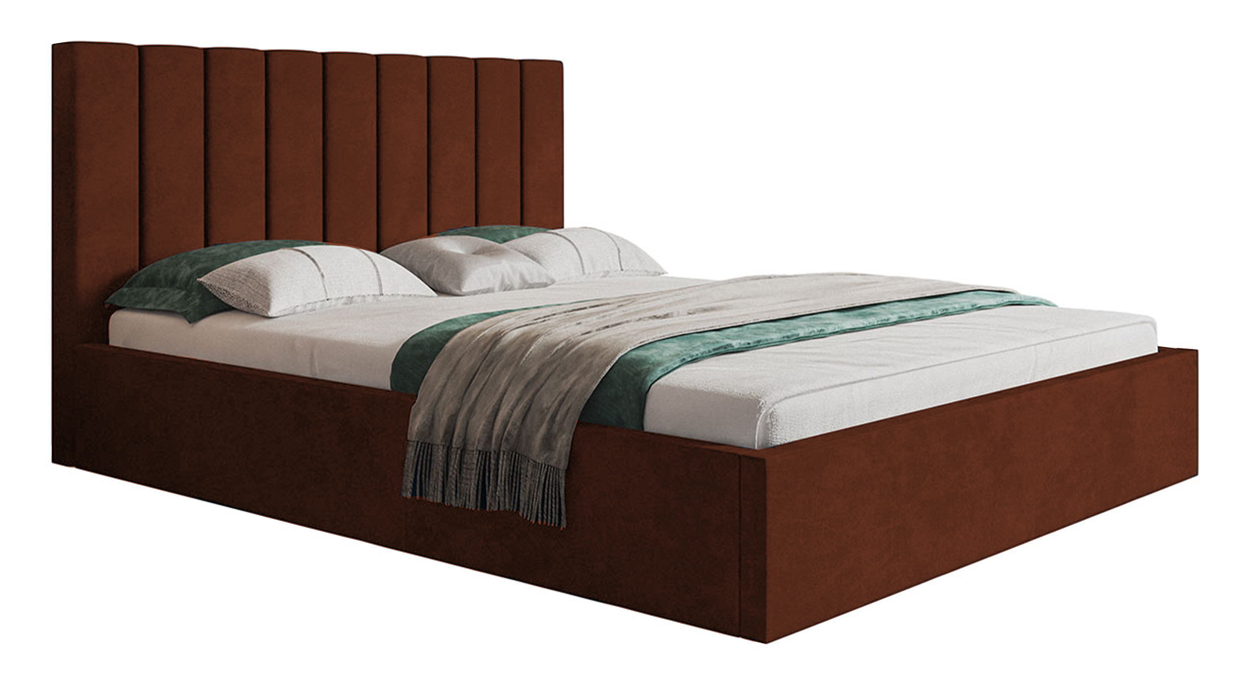 Łóżko tapicerowane 180x200 cm Bellaris z pojemnikiem i pionowymi panelami na wezgłowiu miedziane - zdjęcie 1