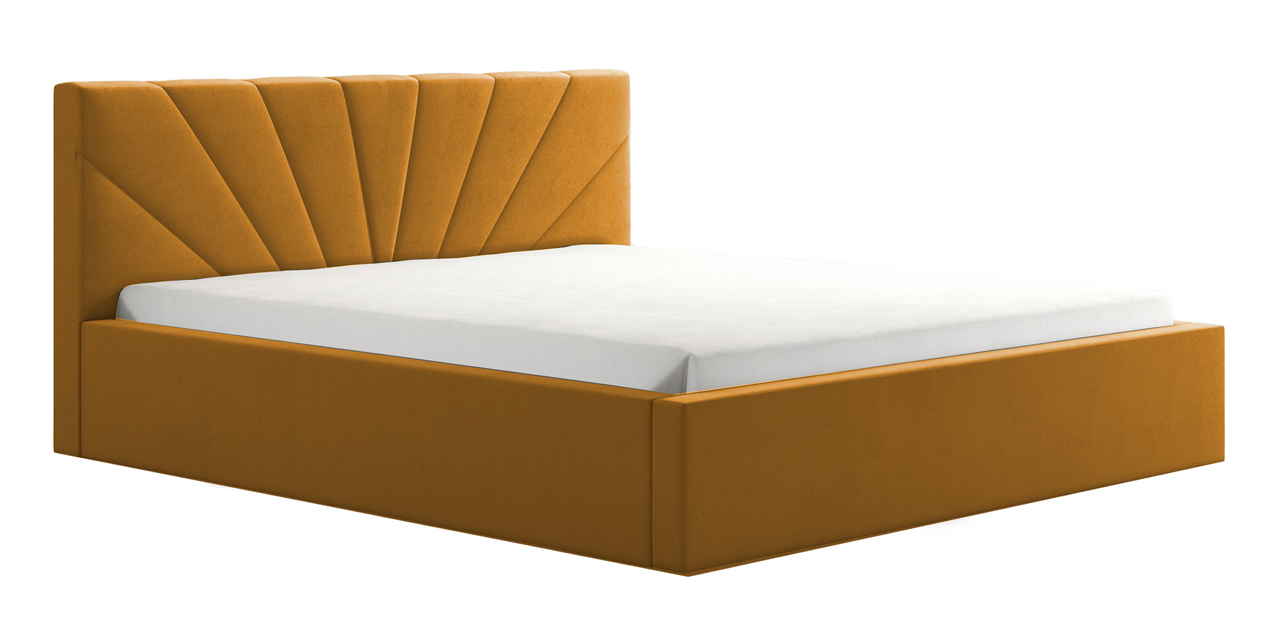 Łóżko tapicerowane 160x200 cm Mandrella z pojemnikiem stelaż metalowy musztardowe - zdjęcie 1