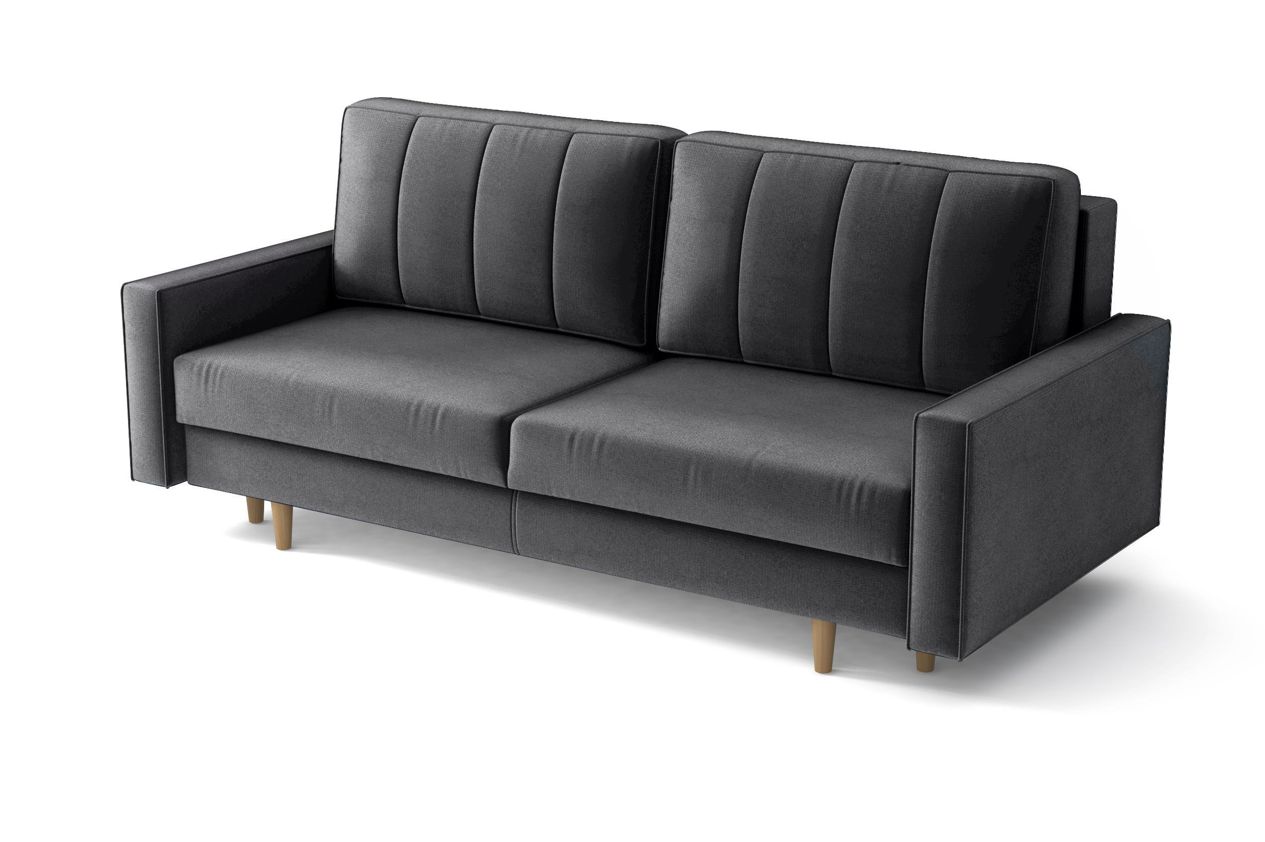 Kanapa rozkładana trzyosobowa Derban z pojemnikiem ciemnoszara welur hydrofobowy - zdjęcie 1