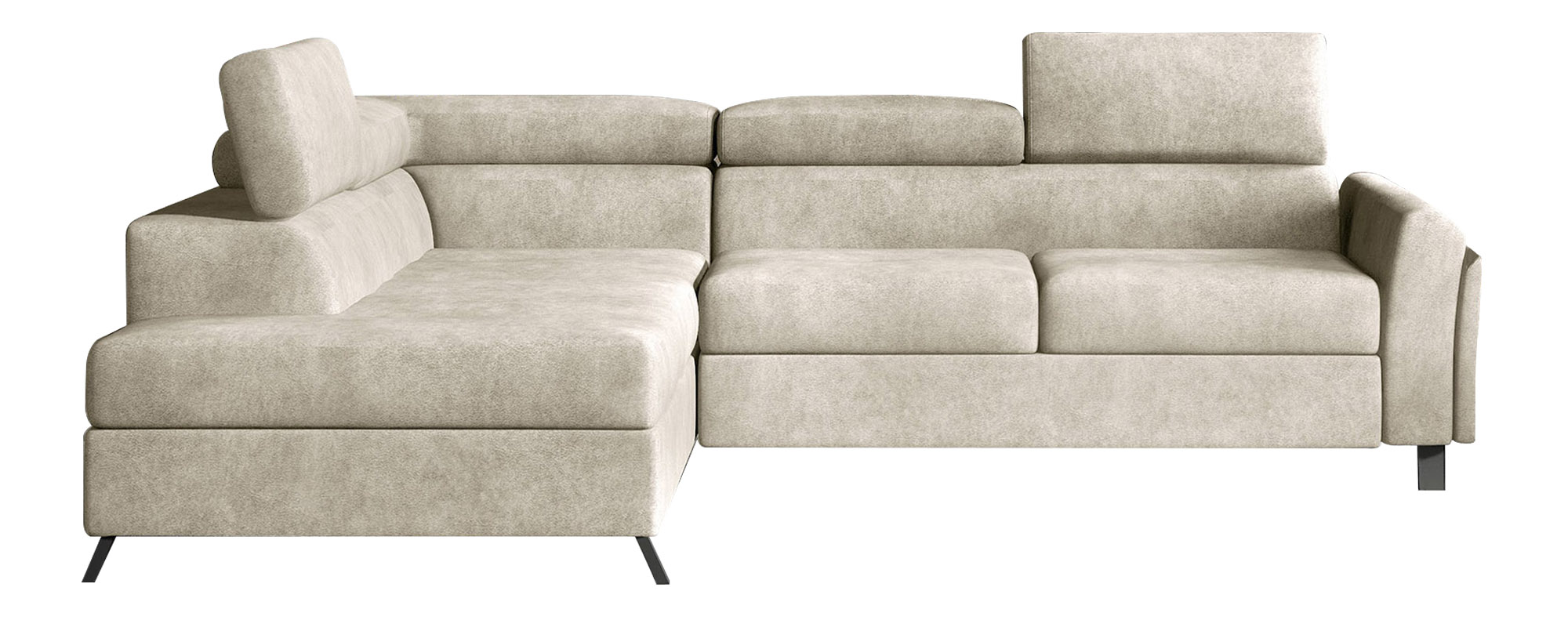 Narożnik z funkcją spania Eustrephus L-kształtny z pojemnikiem beżowy lewostronny