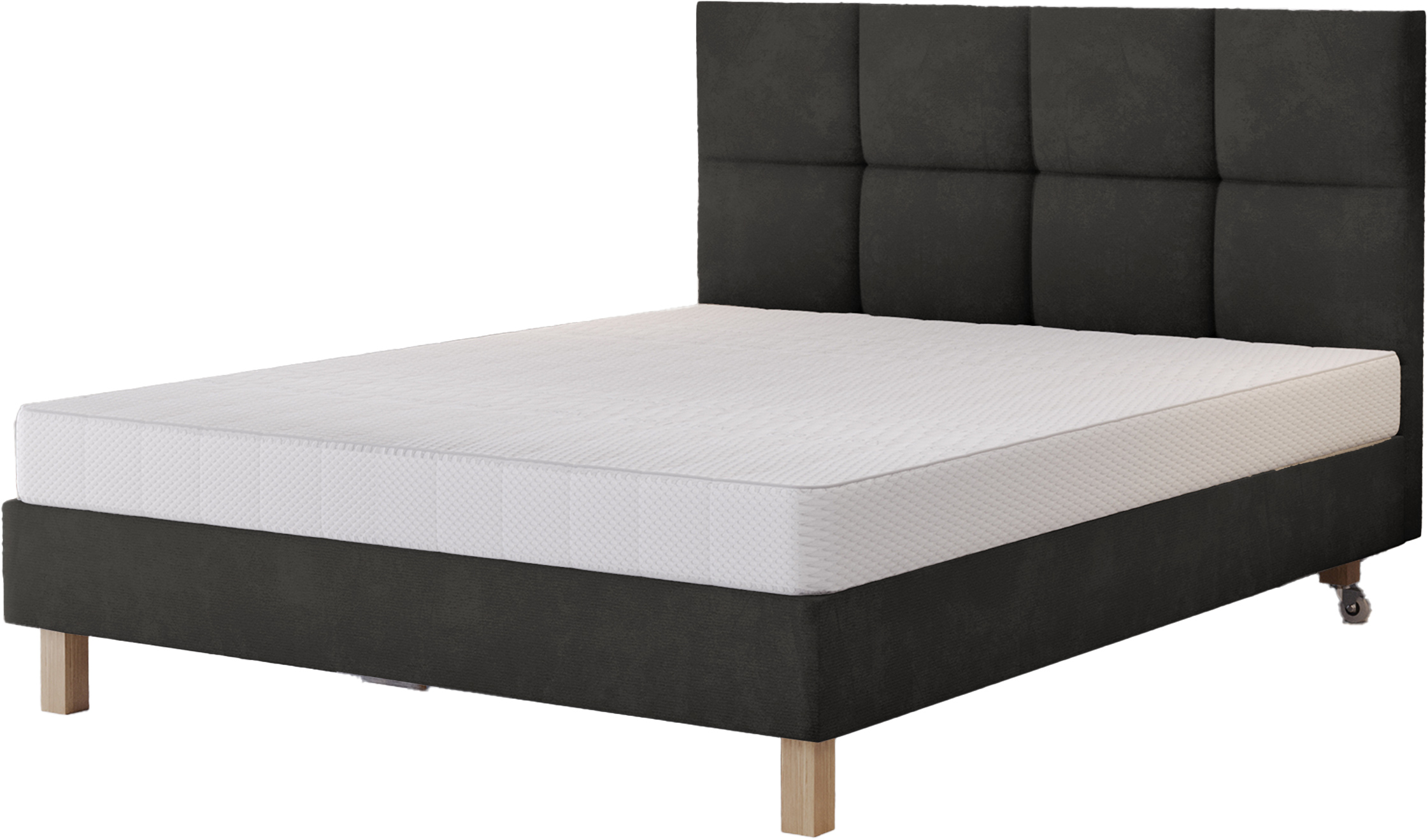 Łóżko tapicerowane 160x200 cm  Donbay z wezglowiem panelowym i materacem kieszeniowym grafitowe welur hydrofobowy - zdjęcie 1